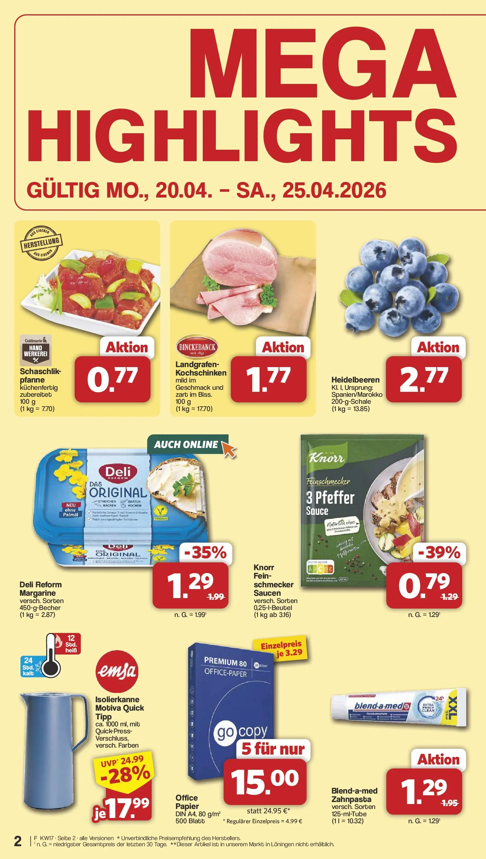 Famila Nordwest Wochenangebote (ab 20.04.2026) zum Blättern | Seite: 2 | Produkte: Margarine, Knorr, Heidelbeeren, Deli reform