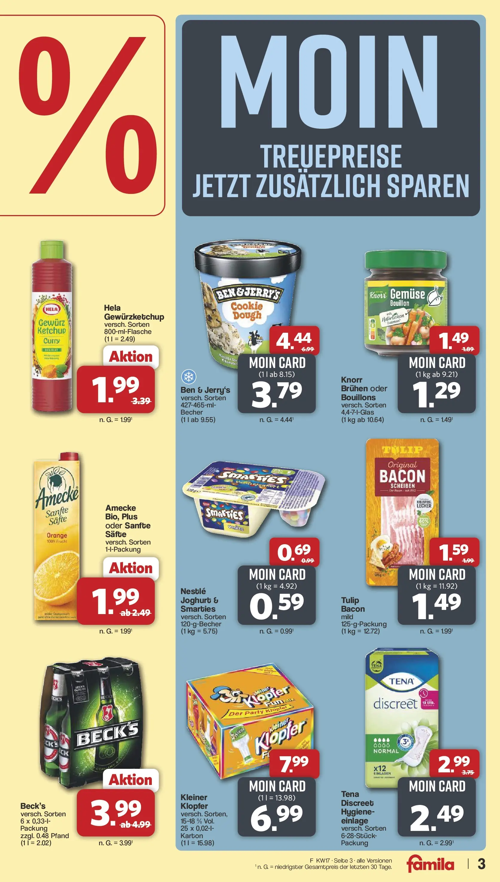 Famila Nordwest Wochenangebote (ab 20.04.2026) zum Blättern | Seite: 3 | Produkte: Joghurt, Smarties, Knorr, Ben & Jerry's