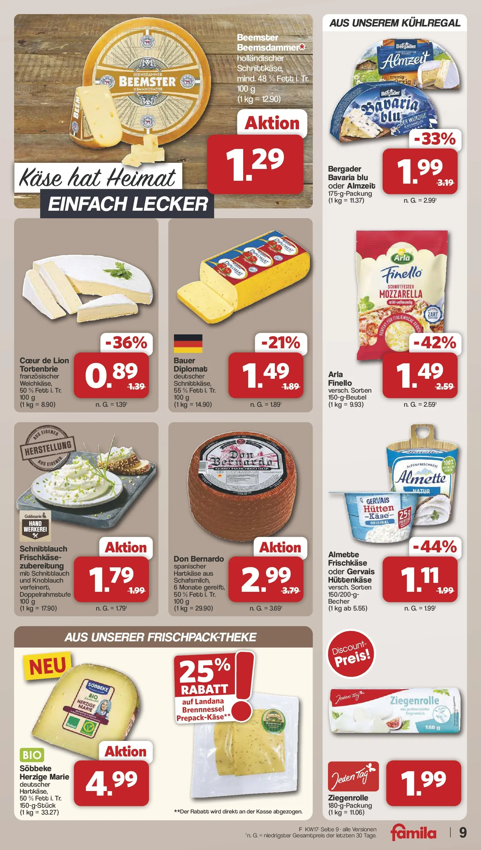 Famila Nordwest Wochenangebote (ab 20.04.2026) zum Blättern | Seite: 9 | Produkte: Almette, Käse, Knoblauch, Frischkase