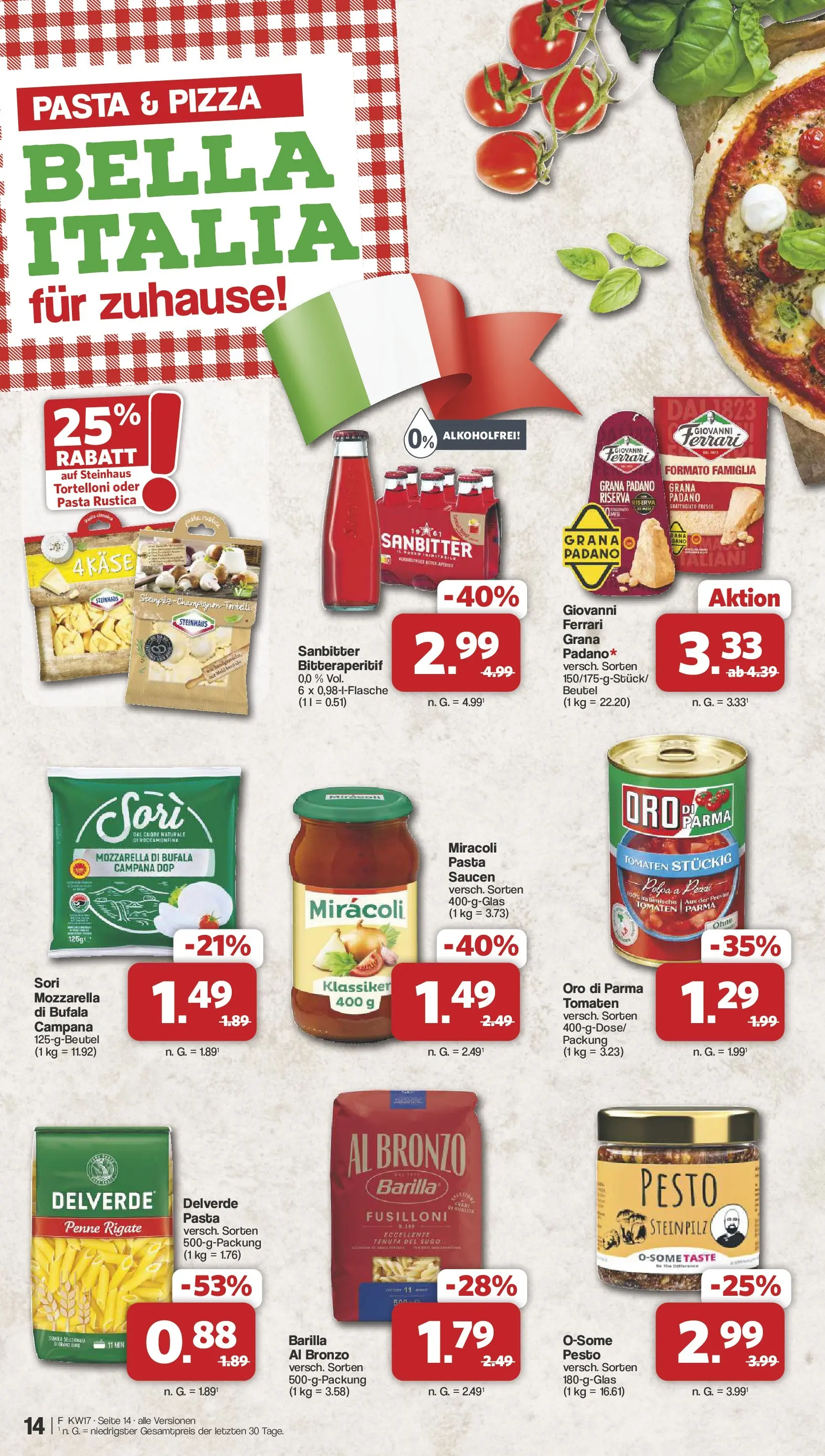 Famila Nordwest Wochenangebote (ab 20.04.2026) zum Blättern | Seite: 14 | Produkte: Käse, Barilla, Tomaten, Oro di parma