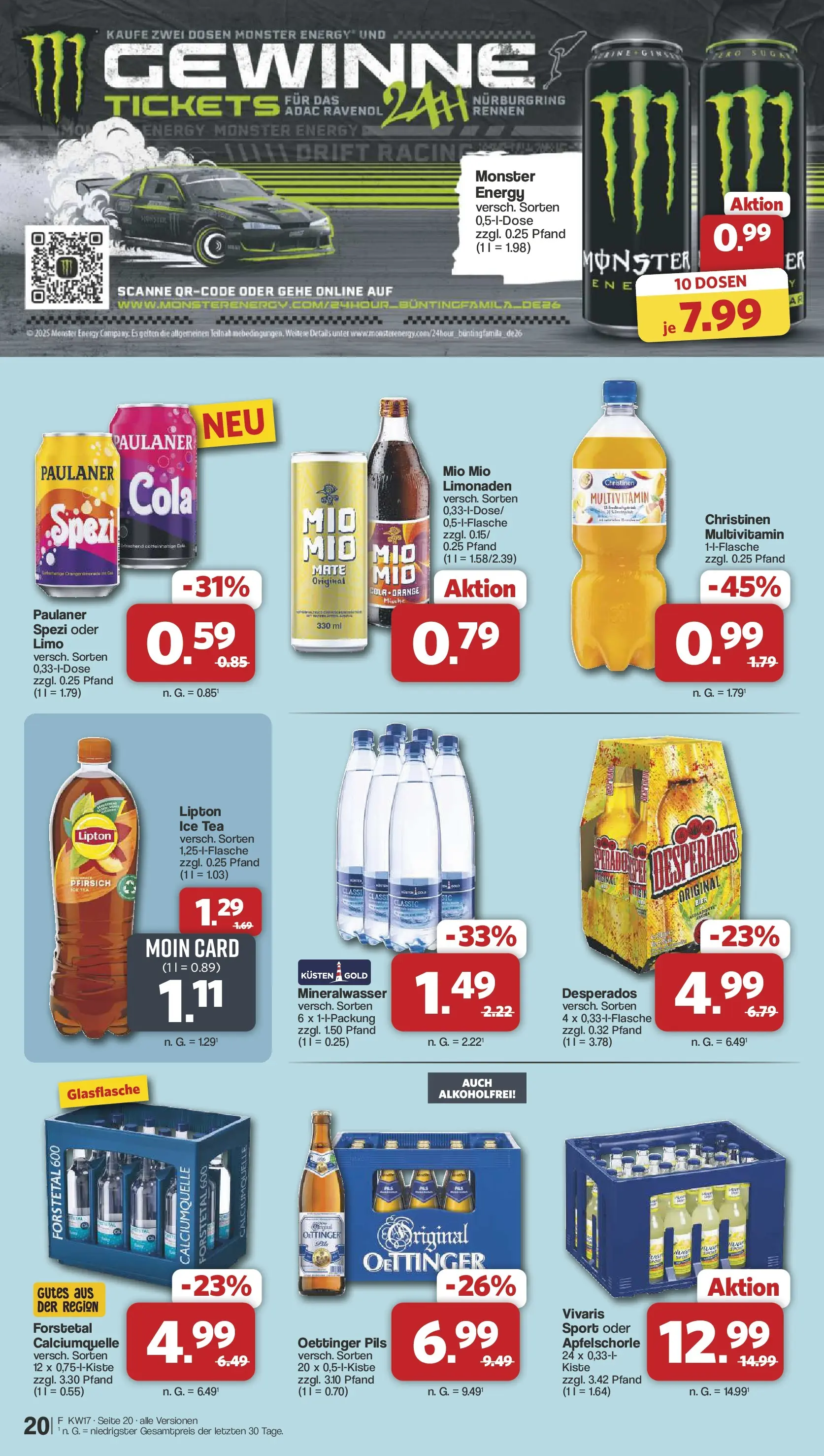 Famila Nordwest Wochenangebote (ab 20.04.2026) zum Blättern | Seite: 22 | Produkte: Energy, Paulaner spezi, Monster, Pfirsich