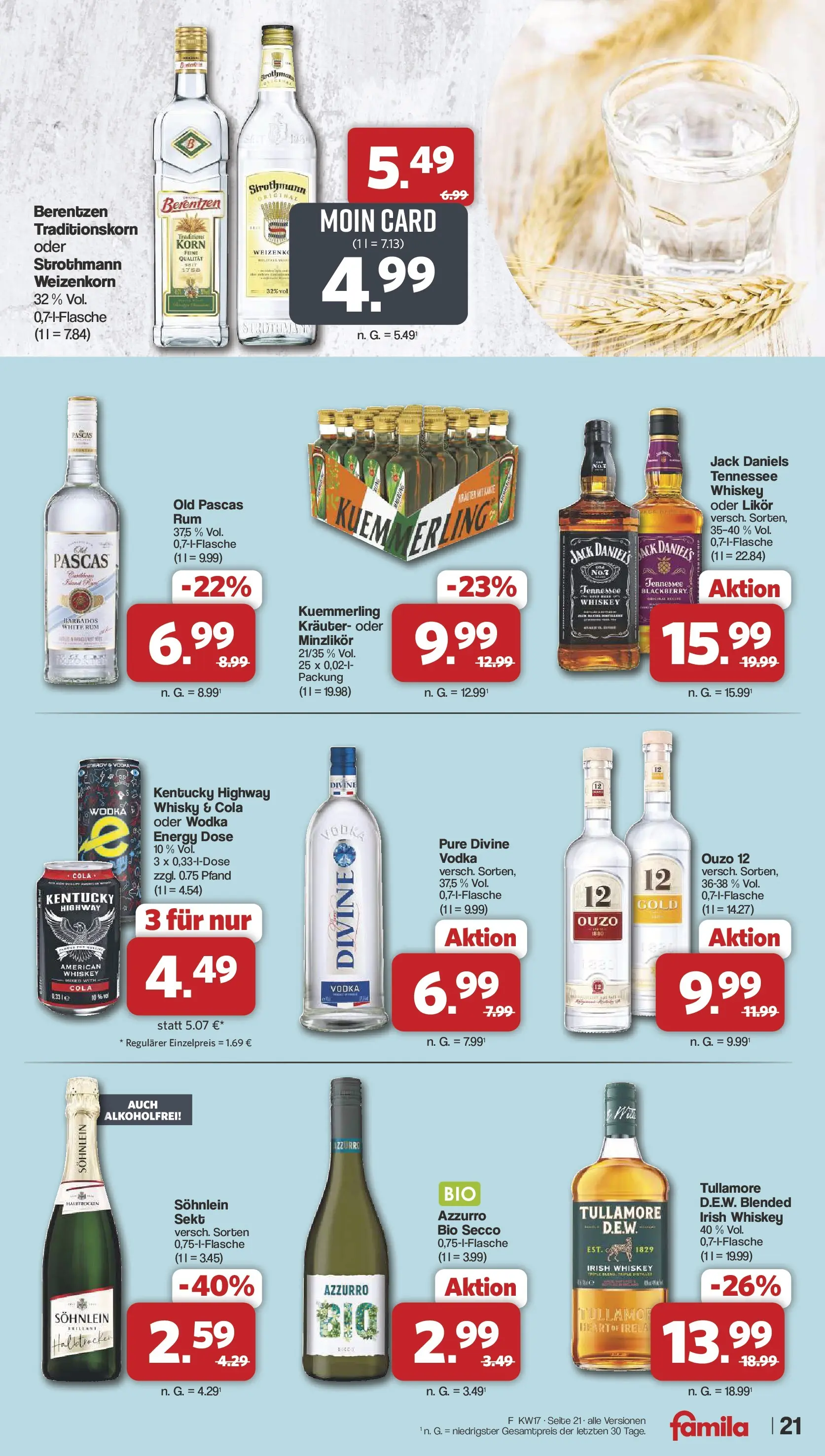Famila Nordwest Wochenangebote (ab 20.04.2026) zum Blättern | Seite: 23 | Produkte: Rum, Jack Daniel's, Kuemmerling, Whiskey