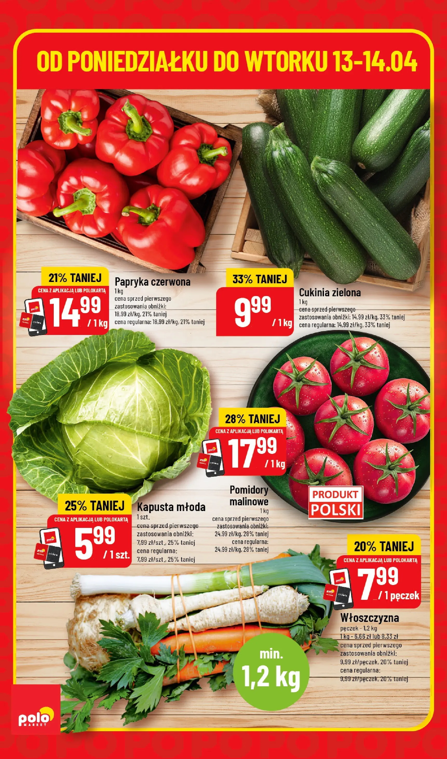 Nowa POLOmarket gazetka od jutra 13.04.2026 | Strona: 2 | Produkty: Kapusta, Papryka, Papryka czerwona, Pomidory