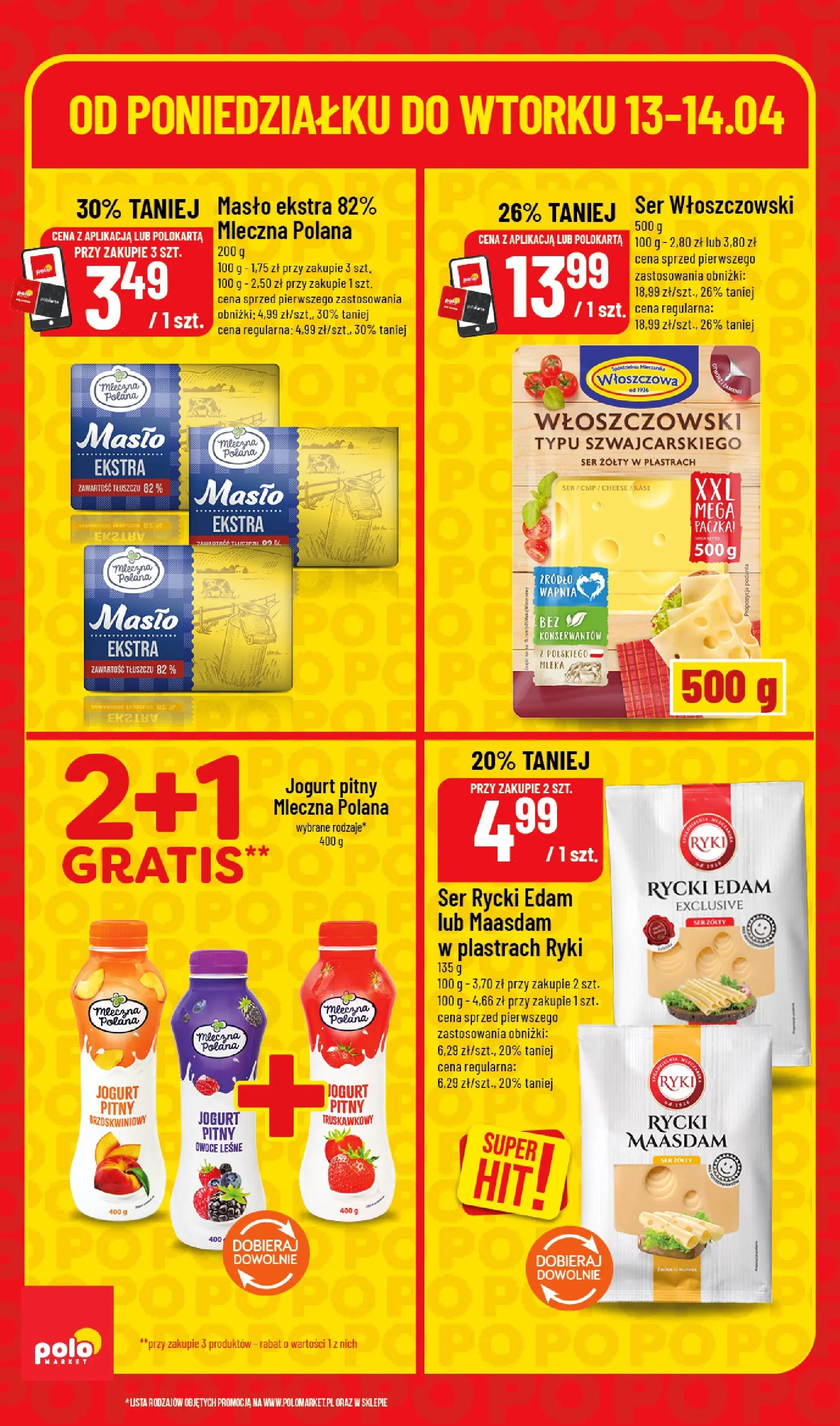 Nowa POLOmarket gazetka od jutra 13.04.2026 | Strona: 4 | Produkty: Ser żółty, Jogurt pitny, Masło, Ser