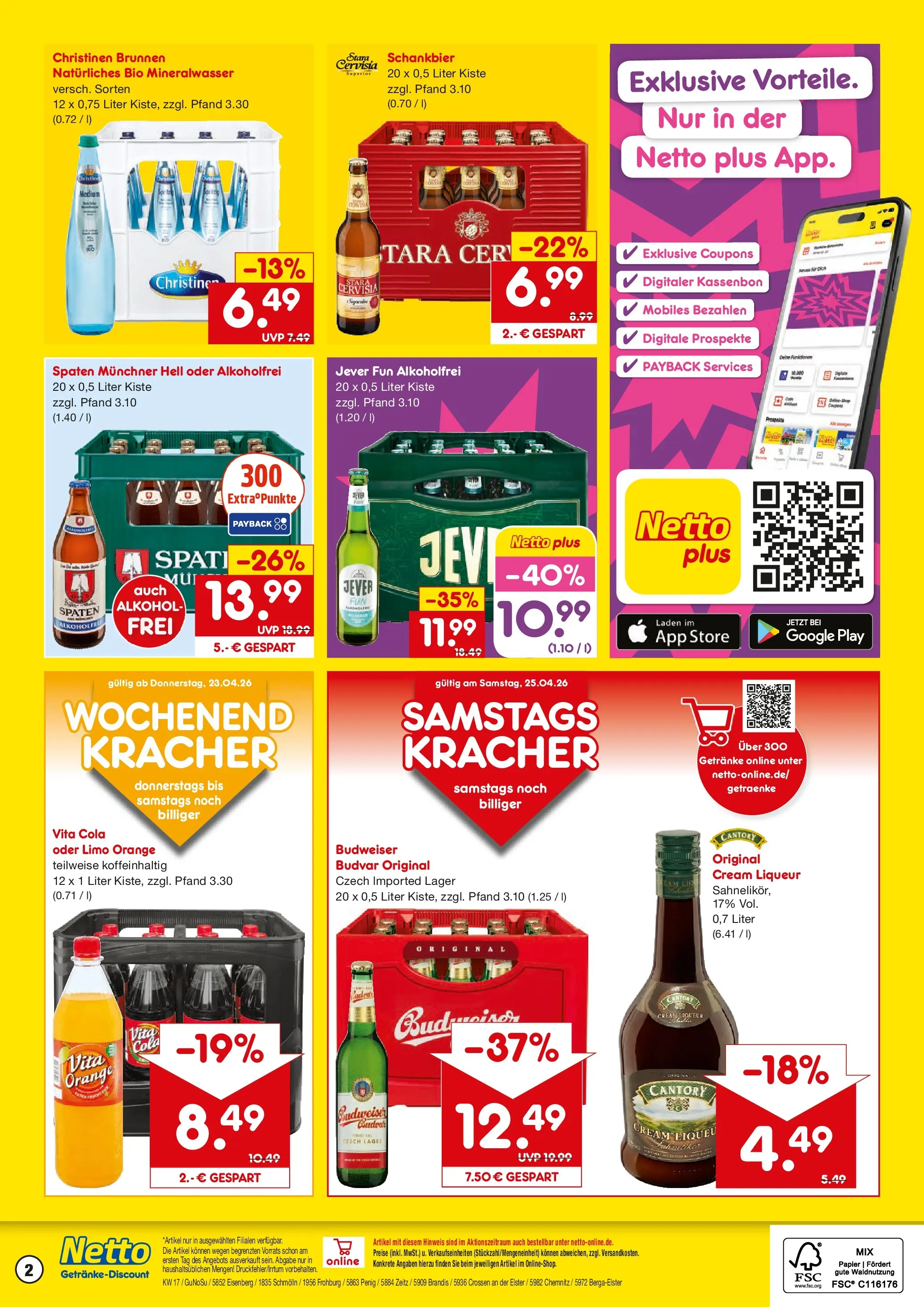 Netto Marken-Discount Prospekt Brandis	 (ab 20.04.2026) » Angebote | Seite: 2 | Produkte: Cola, Mineralwasser, Jever, Vita cola