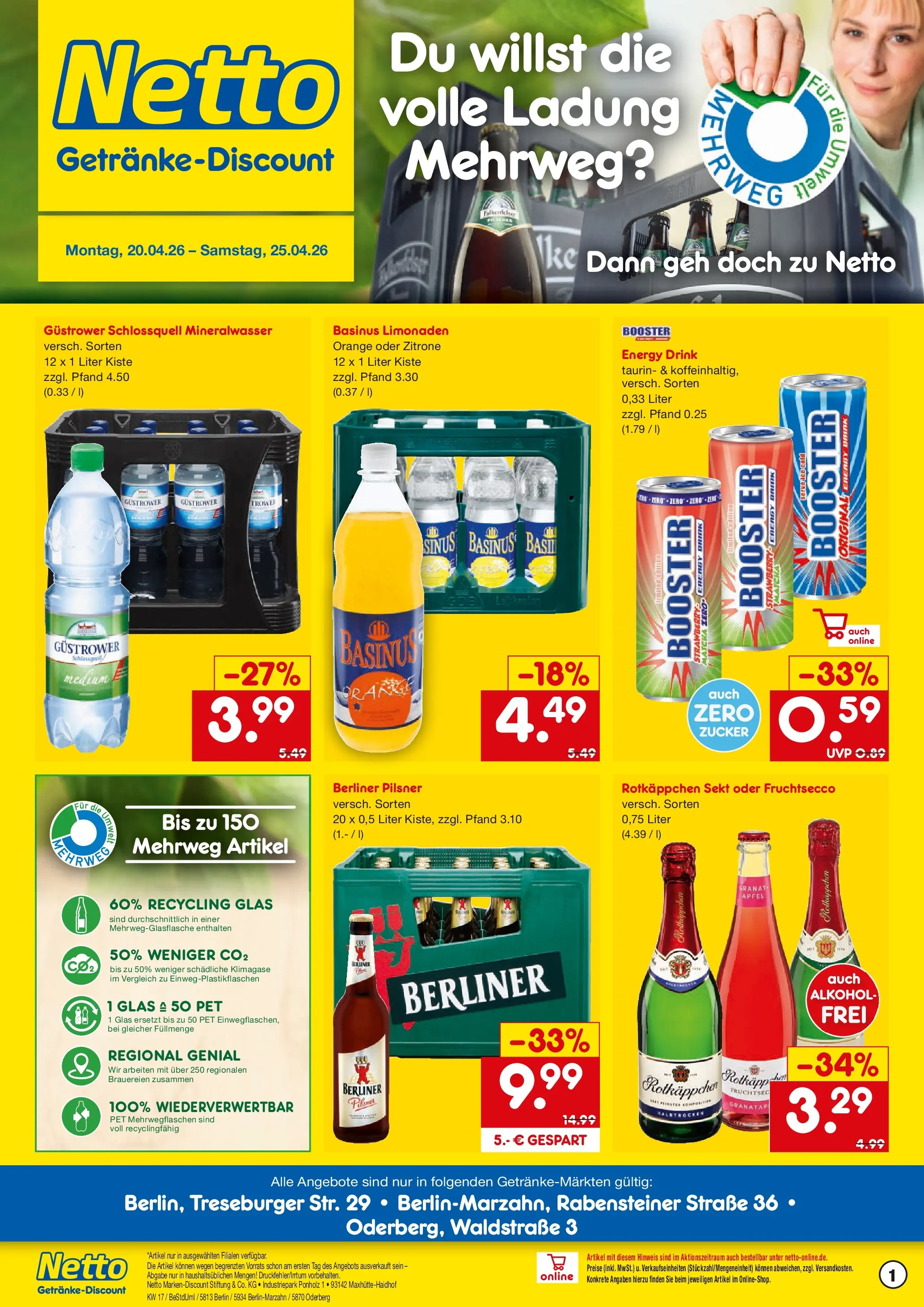 Netto Marken-Discount Prospekt Berlin	 (ab 20.04.2026) » Angebote | Seite: 1 | Produkte: Rotkappchen sekt, Sekt, Äpfel, Berliner pilsner