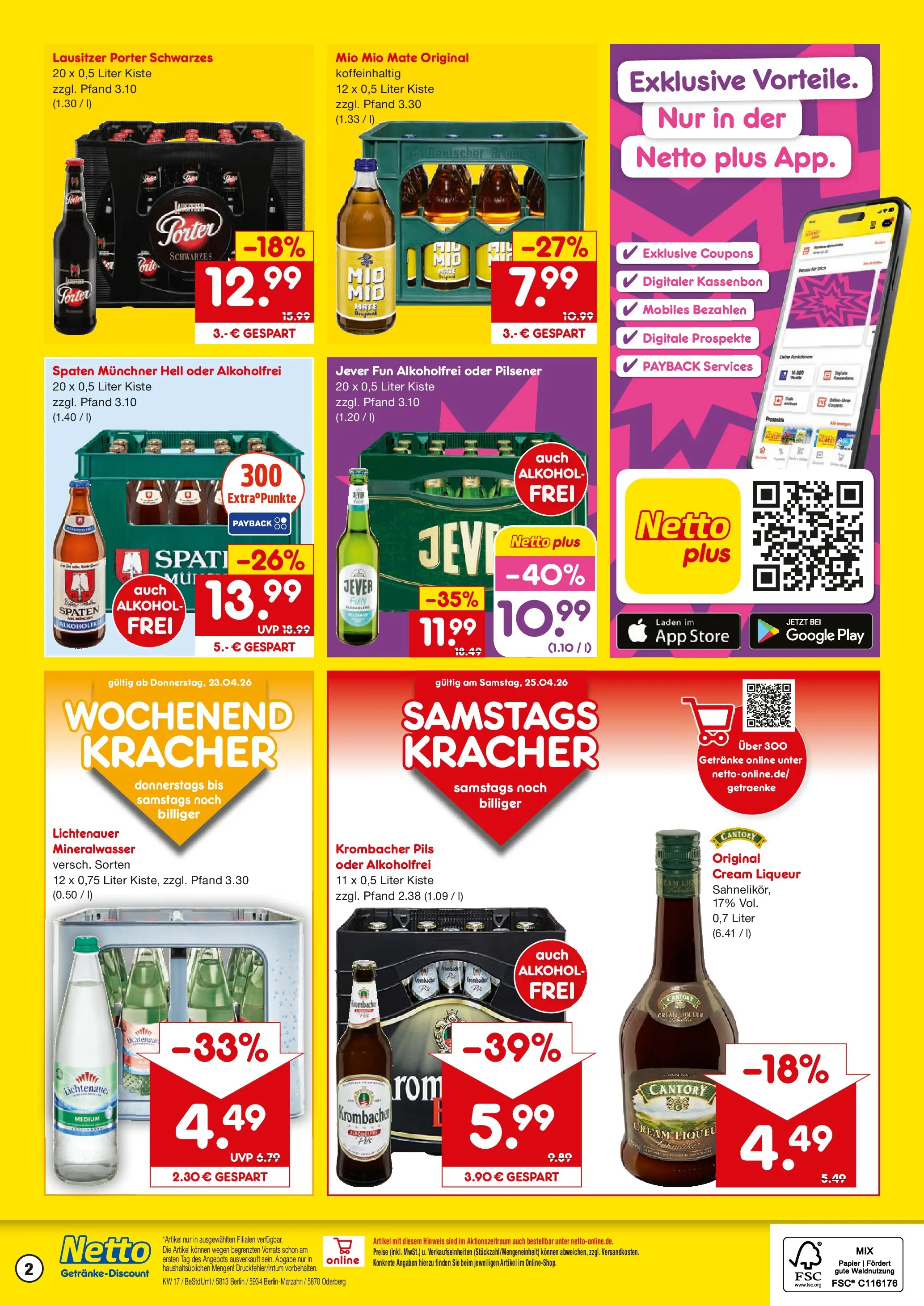 Netto Marken-Discount Prospekt Berlin	 (ab 20.04.2026) » Angebote | Seite: 2 | Produkte: Pils, Mio mio mate, Jever, Krombacher
