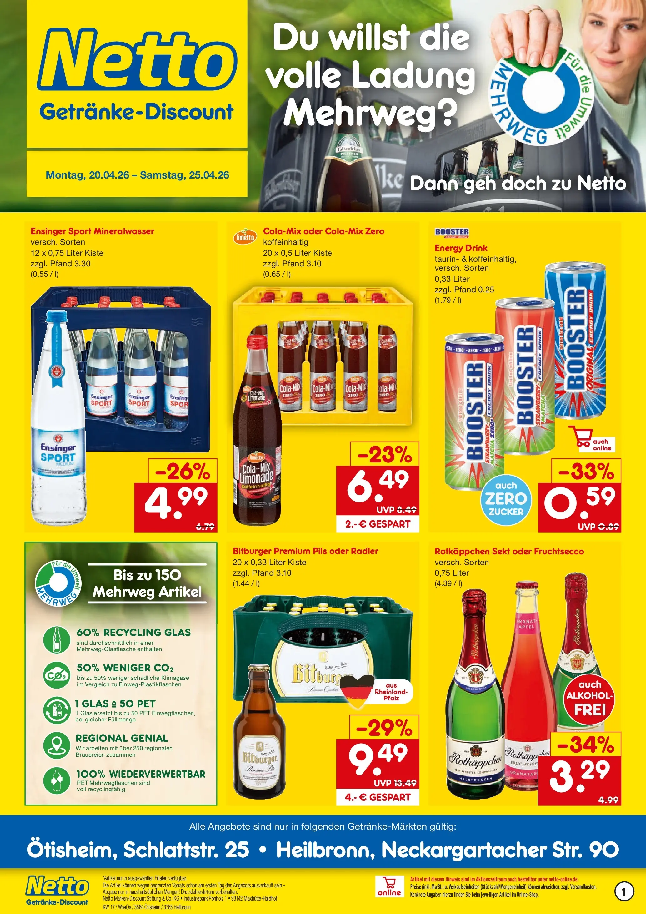 Netto Marken-Discount Prospekt Ötisheim	 (ab 20.04.2026) » Angebote | Seite: 1 | Produkte: Rotkappchen sekt, Limonade, Mineralwasser, Fruchtsecco
