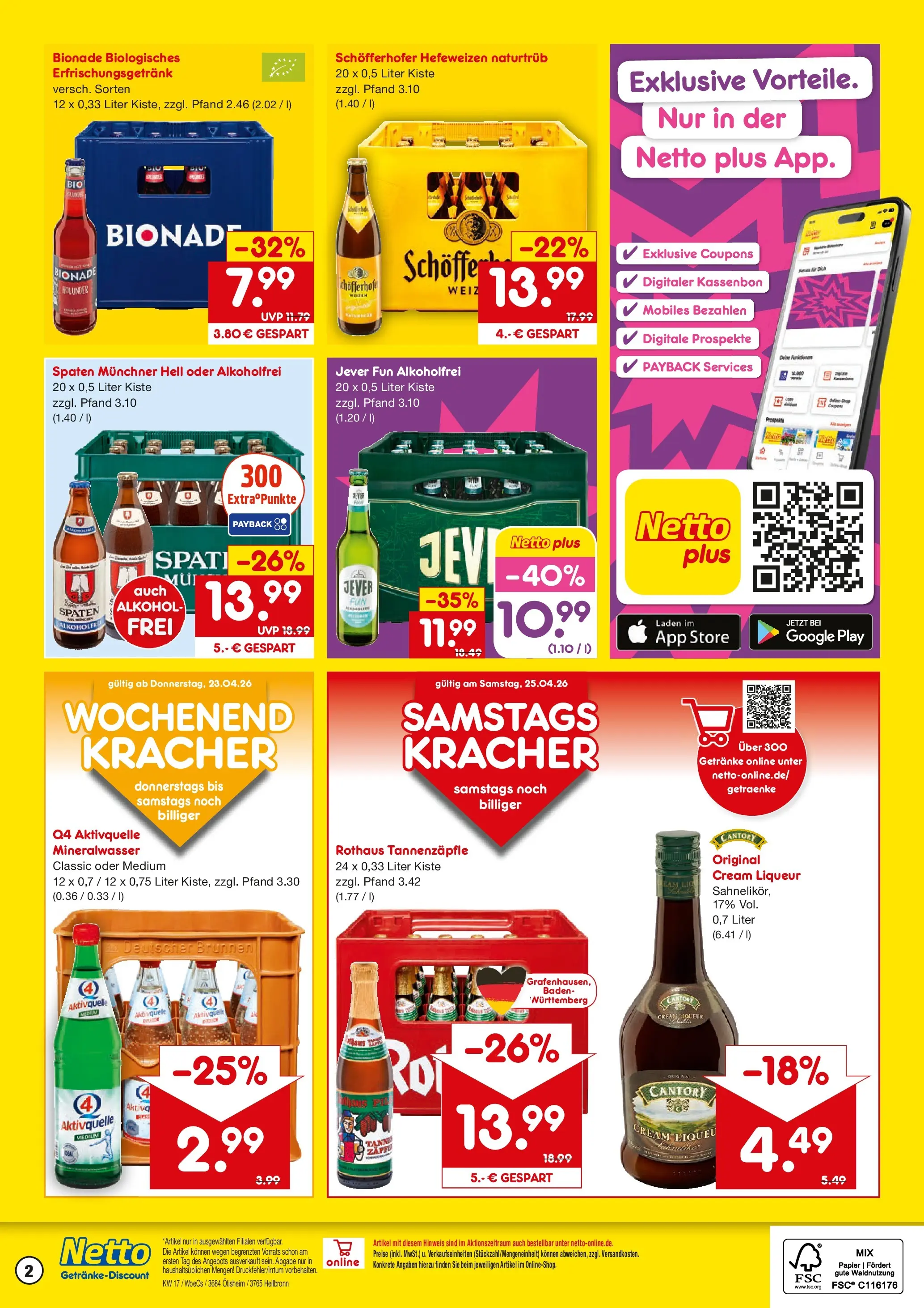 Netto Marken-Discount Prospekt Ötisheim	 (ab 20.04.2026) » Angebote | Seite: 2 | Produkte: Bionade, Mineralwasser, Jever