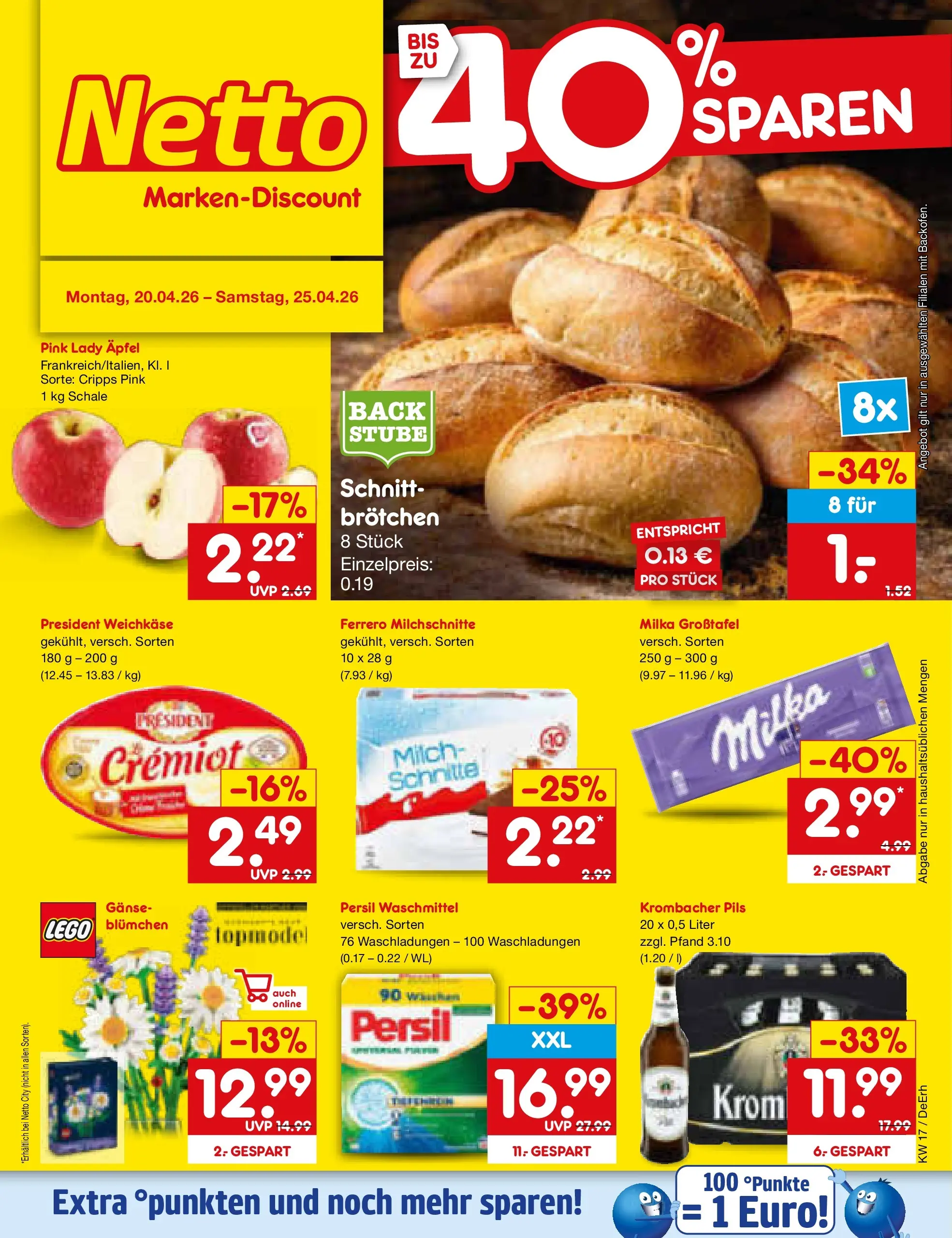 Netto Marken-Discount Prospekt Waiblingen-Bittenfeld	 (ab 19.04.2026) » Angebote | Seite: 1 | Produkte: Pils, Milka, Krombacher, Ferrero milchschnitte