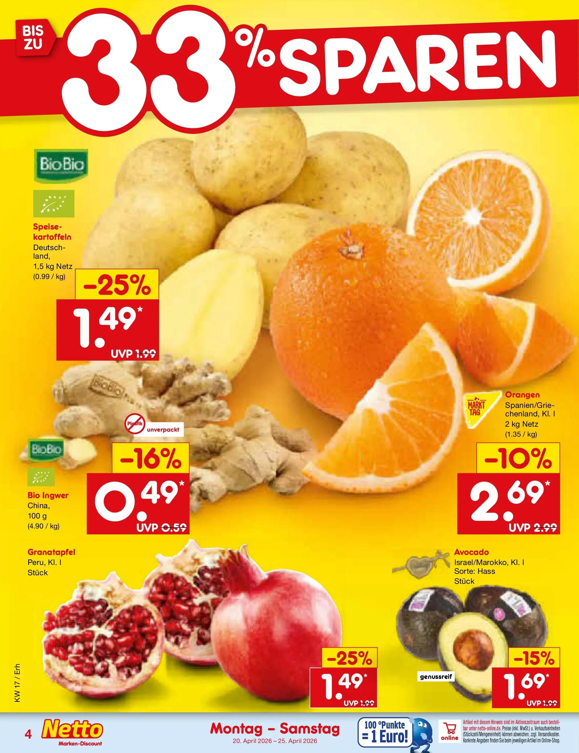 Netto Marken-Discount Prospekt Metten	 (ab 20.04.2026) » Angebote | Seite: 6 | Produkte: Granatapfel, Orangen, Avocado, Kartoffeln