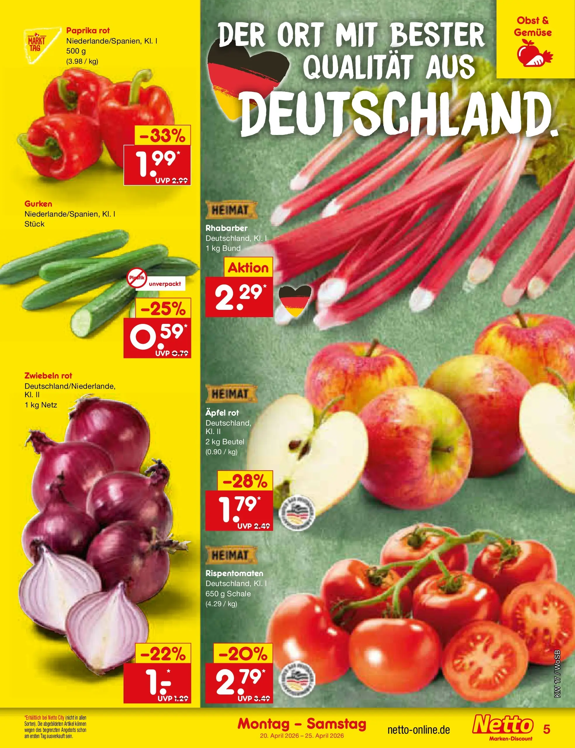 Netto Marken-Discount Prospekt Mannheim	 (ab 20.04.2026) » Angebote | Seite: 7 | Produkte: Äpfel, Gemüse, Obst, Rhabarber