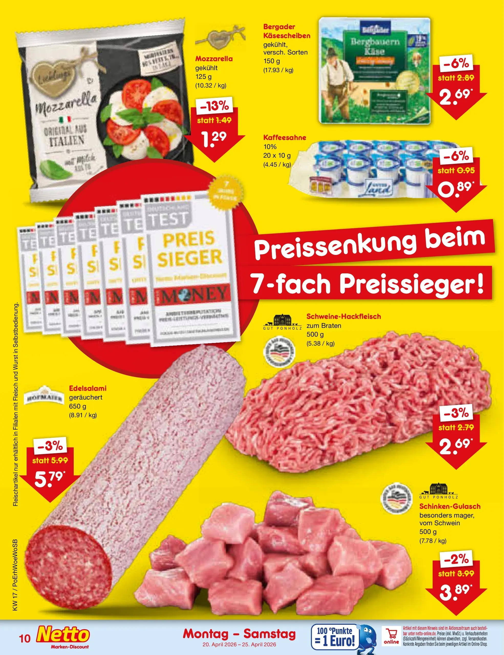 Netto Marken-Discount Prospekt Mannheim	 (ab 20.04.2026) » Angebote | Seite: 12 | Produkte: Mozzarella, Wurst, Fleisch