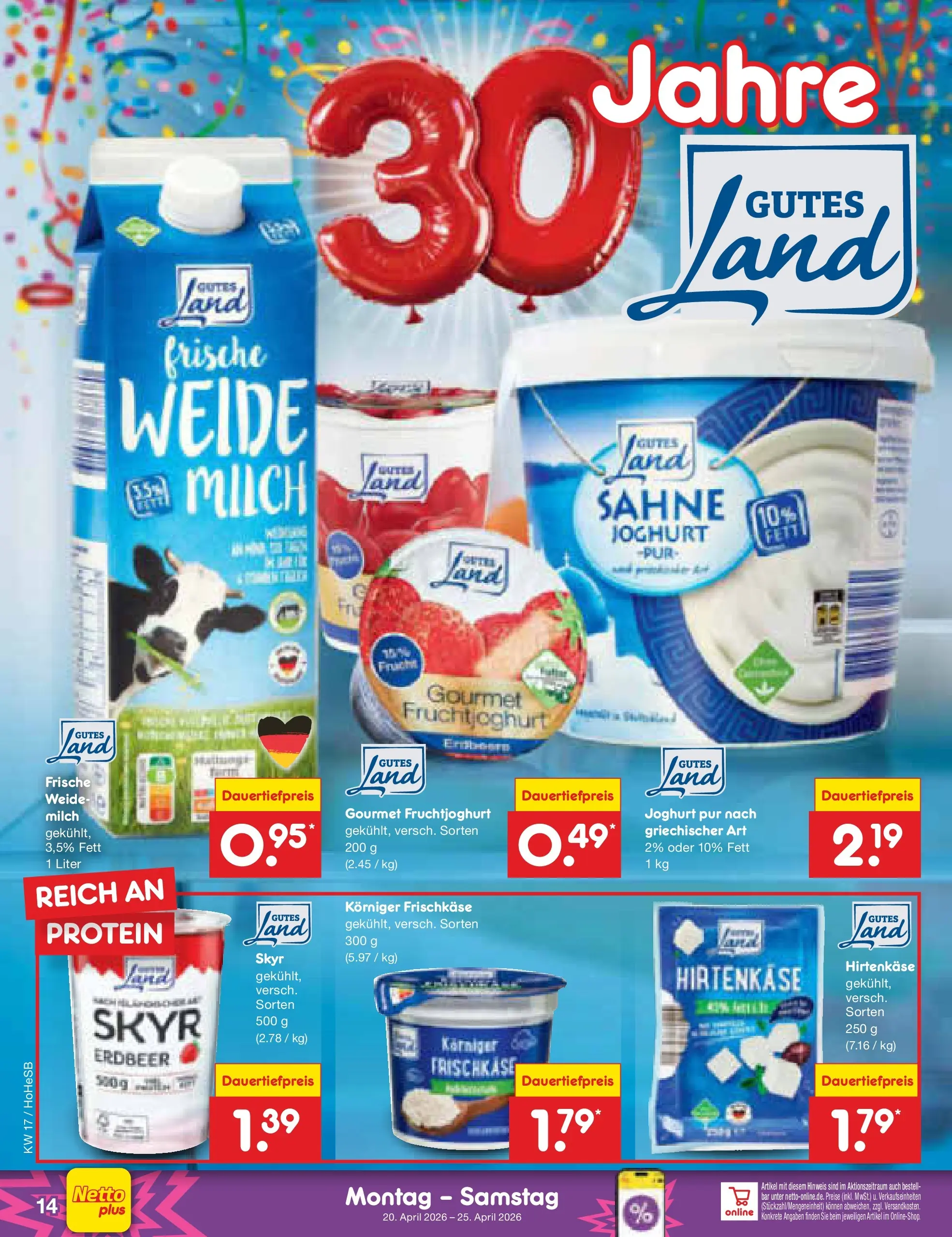 Netto Marken-Discount Prospekt Hamburg	 (ab 20.04.2026) » Angebote | Seite: 16 | Produkte: Milch, Joghurt, Fruchtjoghurt, Skyr