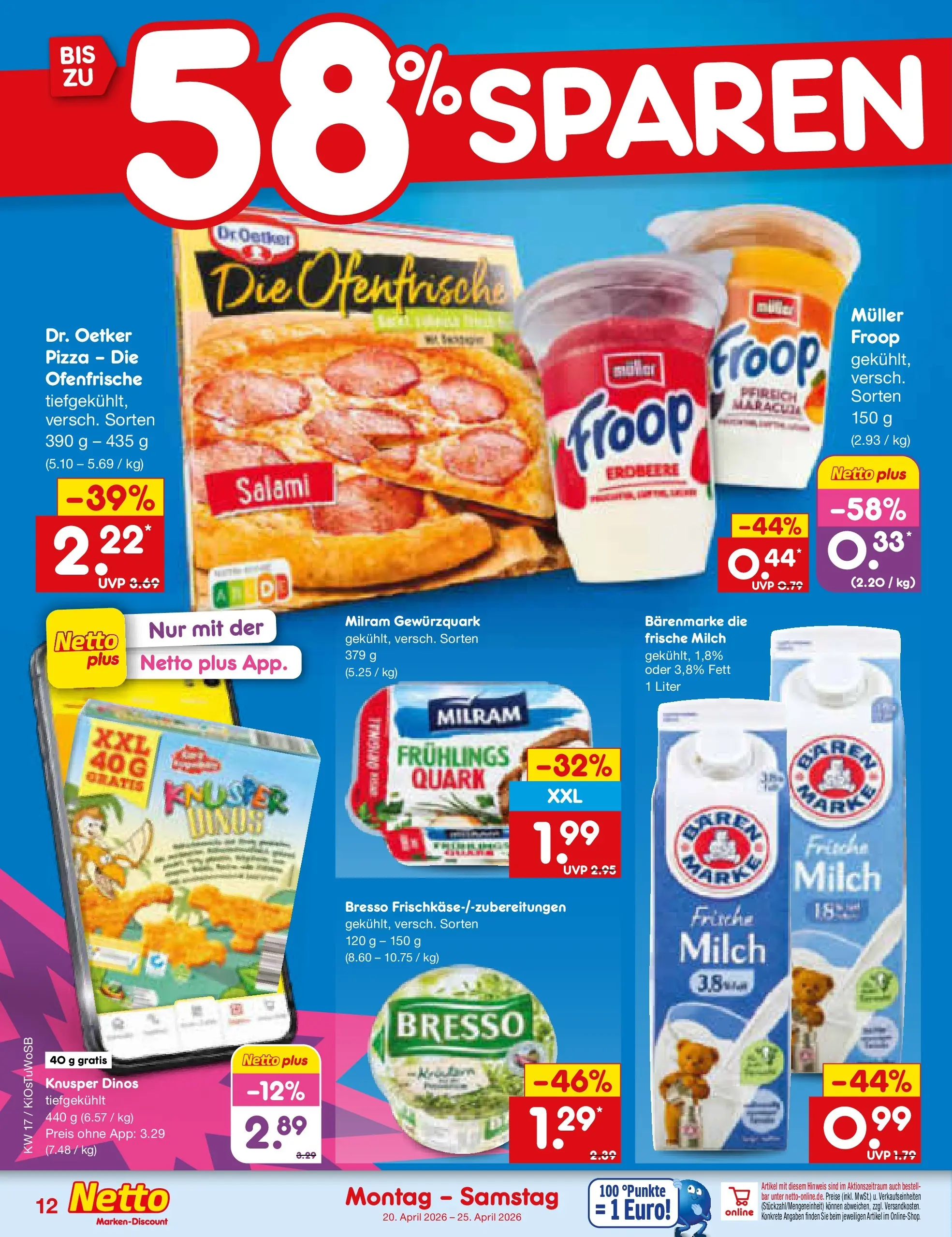Netto Marken-Discount Prospekt Mannheim	 (ab 20.04.2026) » Angebote | Seite: 14 | Produkte: Froop, Quark, Ofenfrische, Milram
