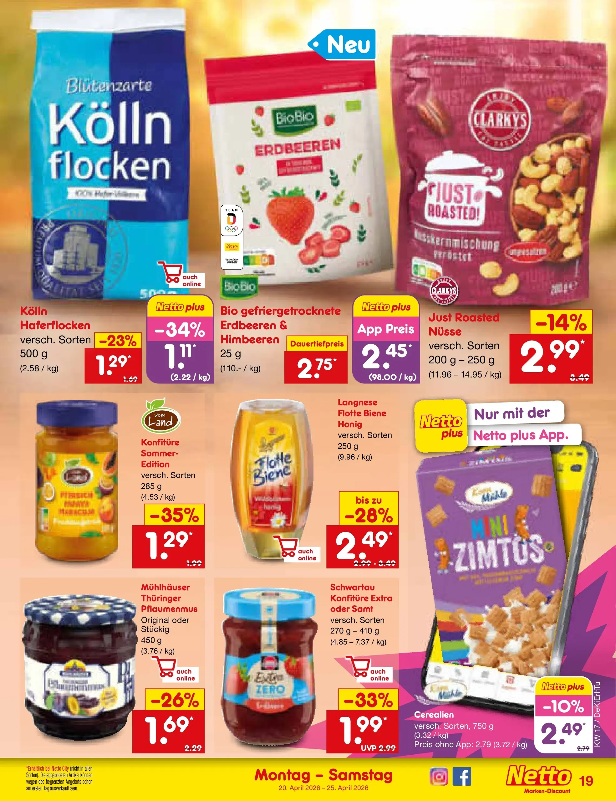 Netto Marken-Discount Prospekt Waiblingen-Bittenfeld	 (ab 19.04.2026) » Angebote | Seite: 21 | Produkte: Kolln, Erdbeeren, Nüsse, Flocken
