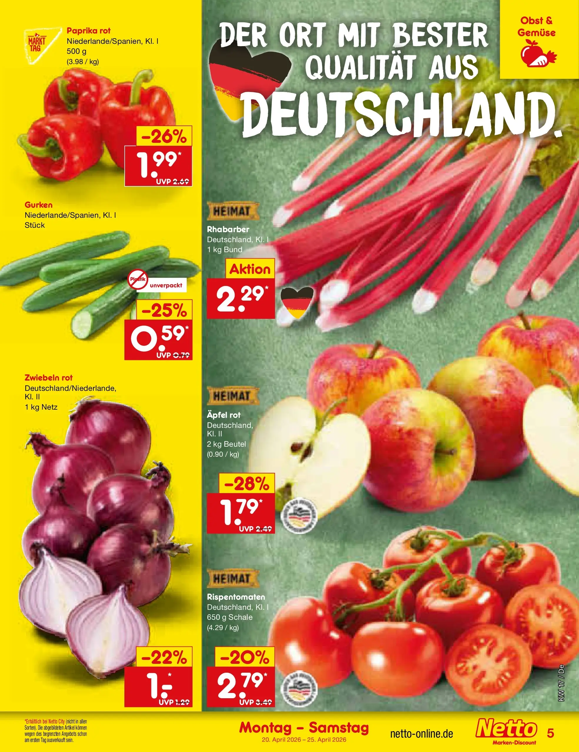 Netto Marken-Discount Prospekt Waiblingen-Bittenfeld	 (ab 19.04.2026) » Angebote | Seite: 7 | Produkte: Paprika rot, Obst, Rhabarber, Gurken