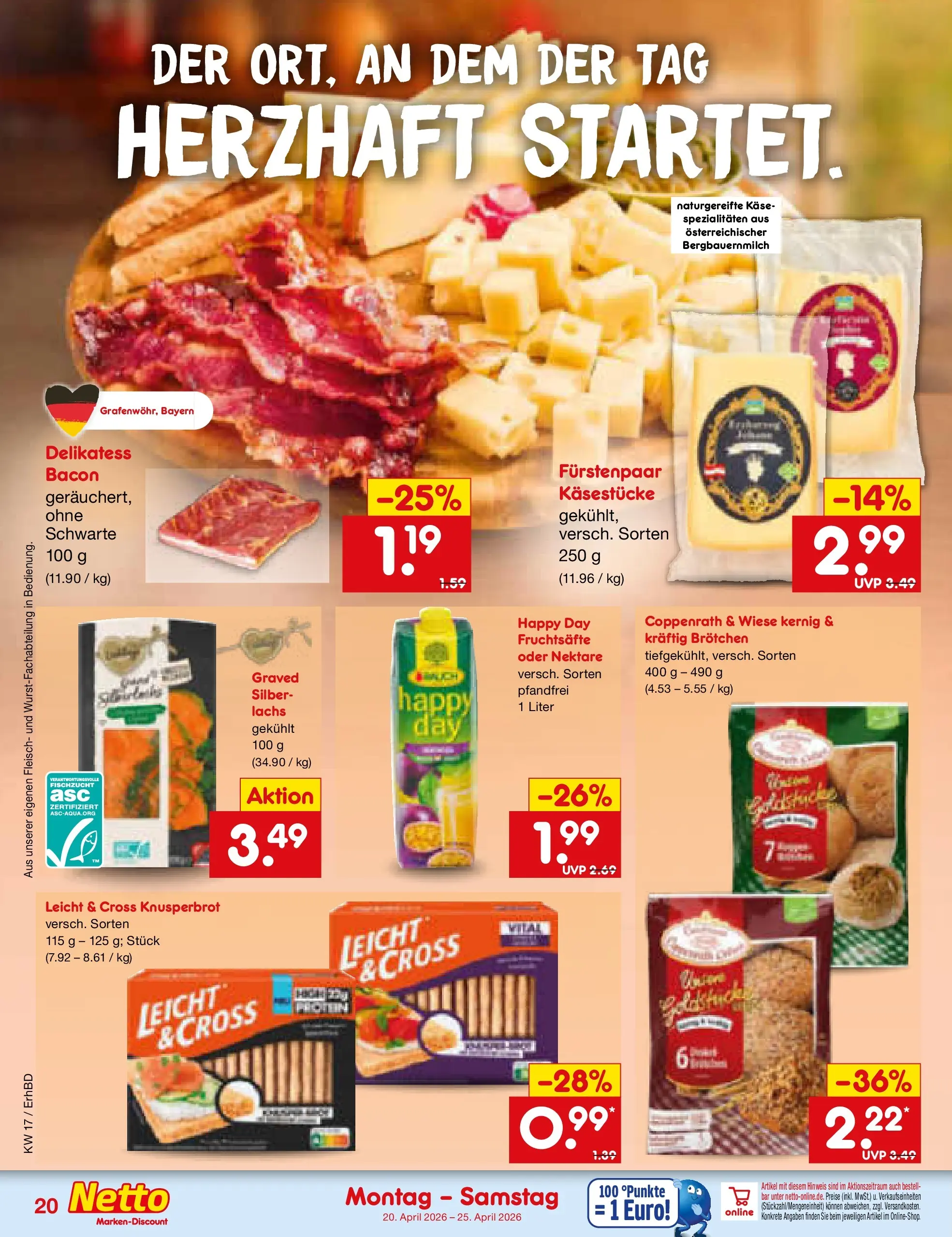 Netto Marken-Discount Prospekt Ergolding	 (ab 20.04.2026) » Angebote | Seite: 22 | Produkte: Käse, Lachs, Fleisch