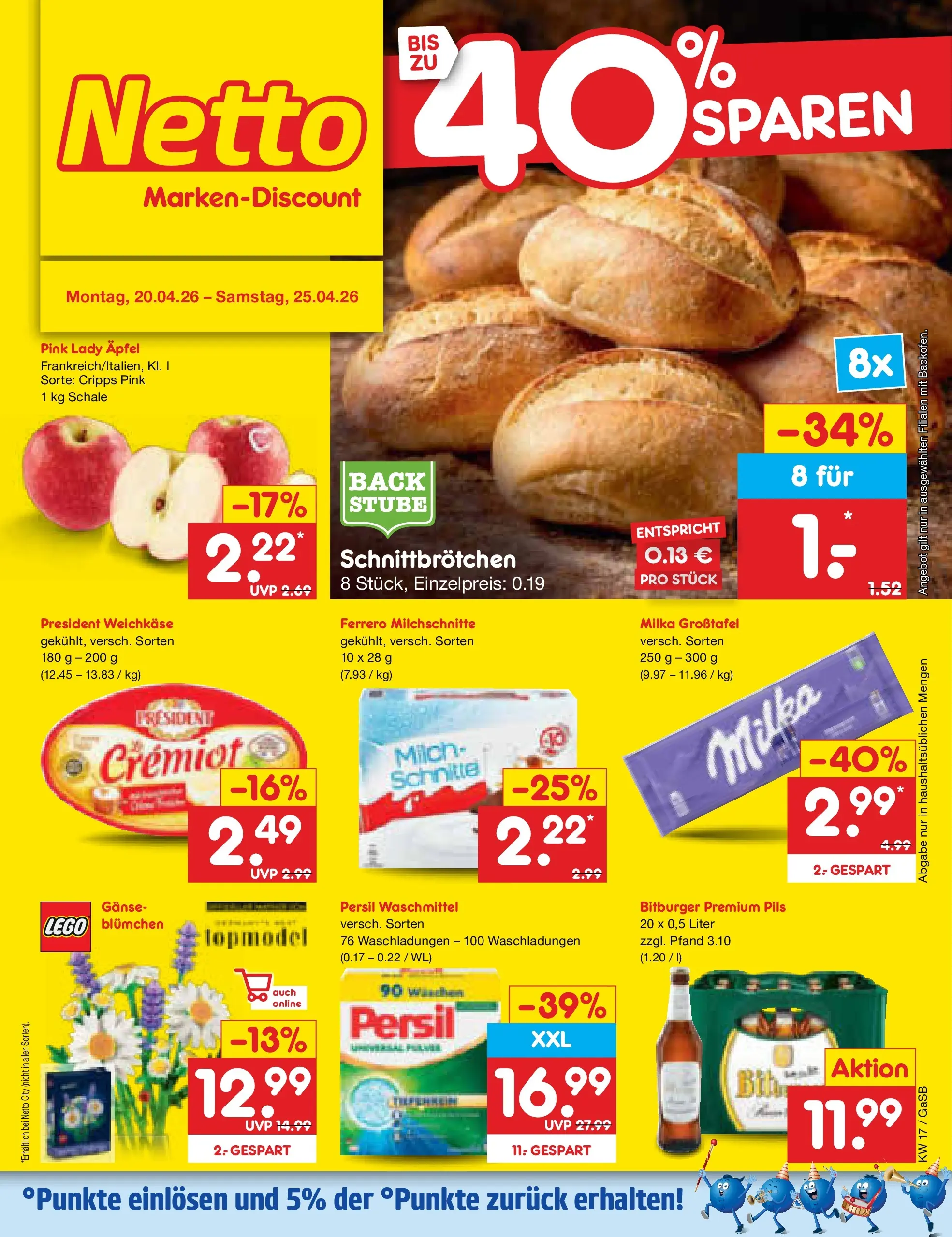Netto Marken-Discount Prospekt Bremen-Lesum (ab 20.04.2026) » Angebote | Seite: 1 | Produkte: Milch, Pils, Äpfel, Milka Netto Marken-Discount Prospekt Bremen-Lesum (ab 20.04.2026) » Angebote | Seite: 1 | Produkte: Milch, Pils, Äpfel, Milka
