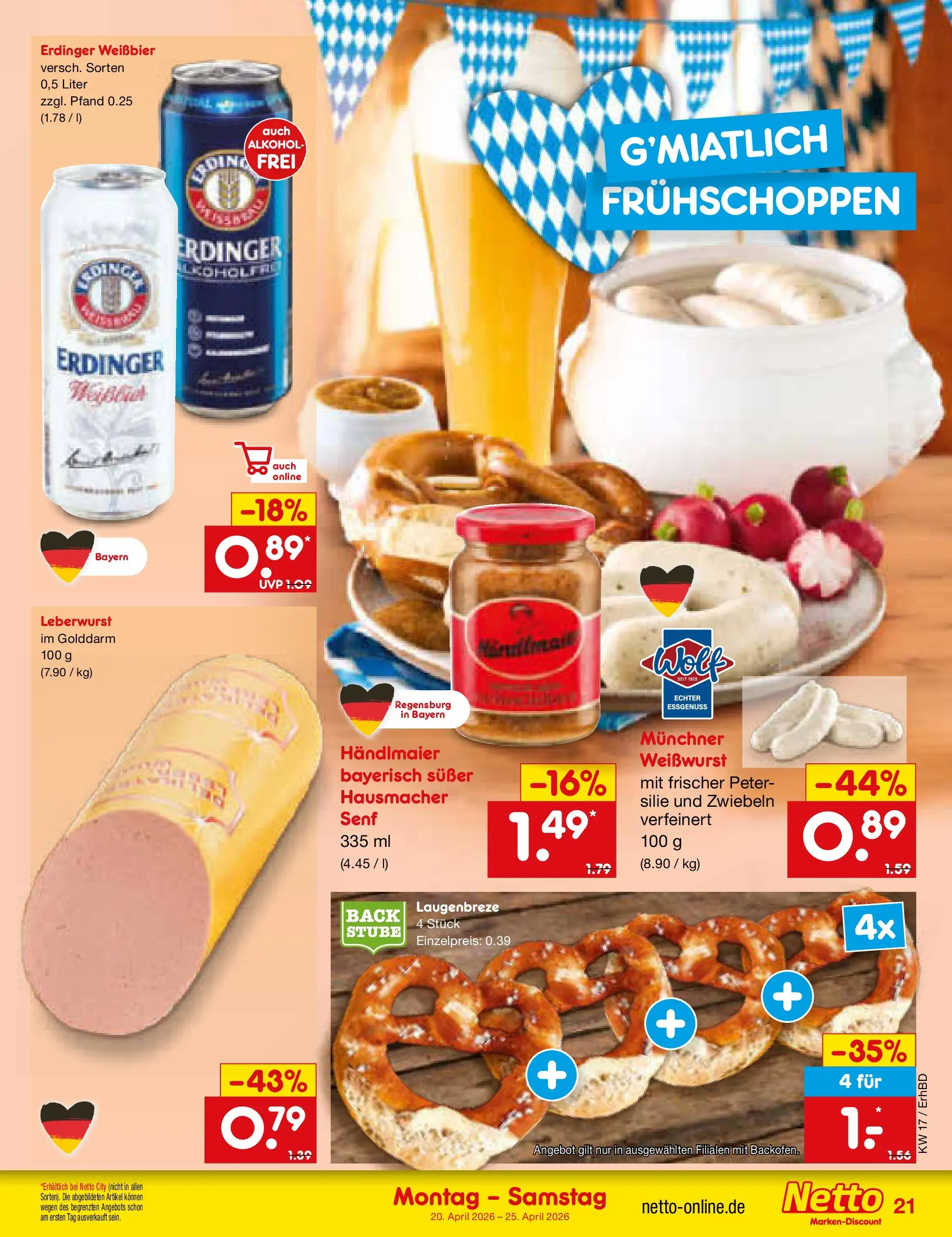Netto Marken-Discount Prospekt Ergolding	 (ab 20.04.2026) » Angebote | Seite: 23 | Produkte: Erdinger, Weißbier, Weißwurst, Zwiebeln