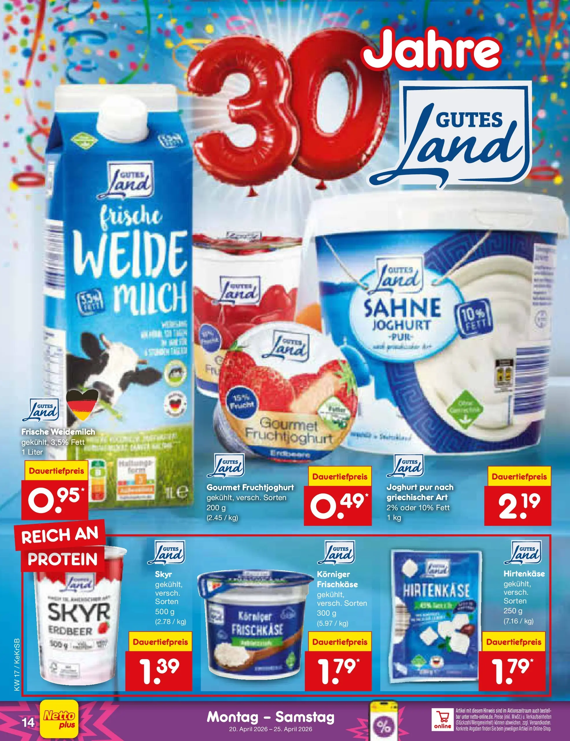 Netto Marken-Discount Prospekt Jüchen	 (ab 20.04.2026) » Angebote | Seite: 16 | Produkte: Milch, Joghurt, Sahne, Frischkase