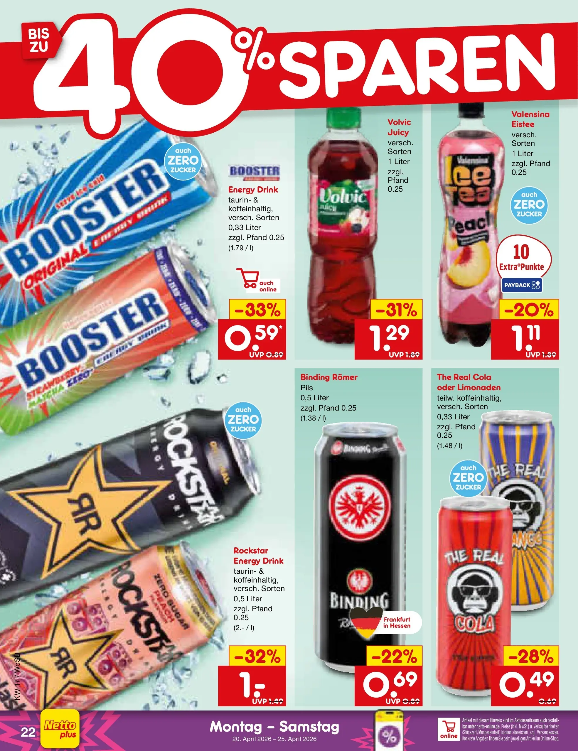 Netto Marken-Discount Prospekt Mannheim	 (ab 20.04.2026) » Angebote | Seite: 23 | Produkte: Cola, Energy, Valensina, Volvic