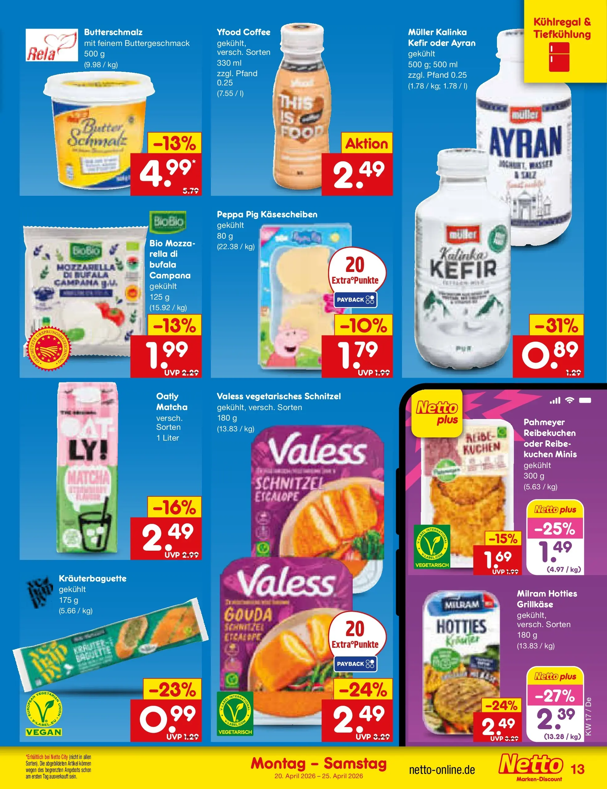 Netto Marken-Discount Prospekt Waiblingen-Bittenfeld	 (ab 19.04.2026) » Angebote | Seite: 15 | Produkte: Mozzarella, Schnitzel, Milram, Kuchen