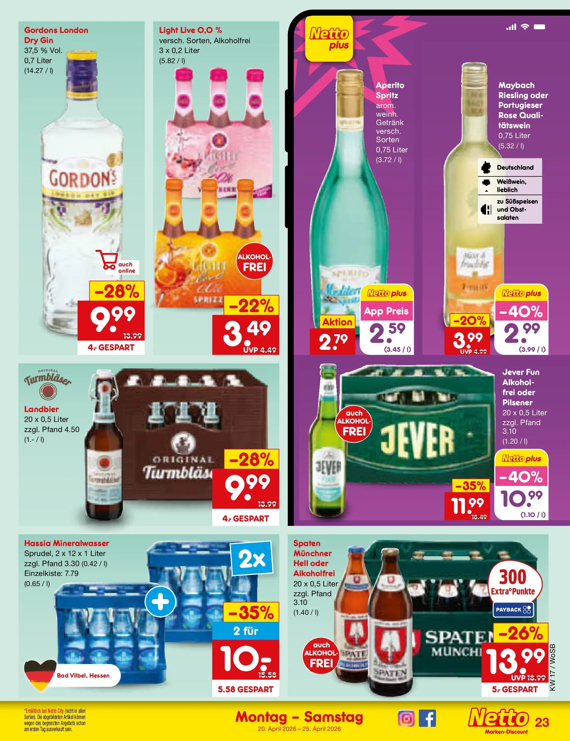 Netto Marken-Discount Prospekt Mannheim	 (ab 20.04.2026) » Angebote | Seite: 30 | Produkte: Bad, Mineralwasser, Obst, Jever