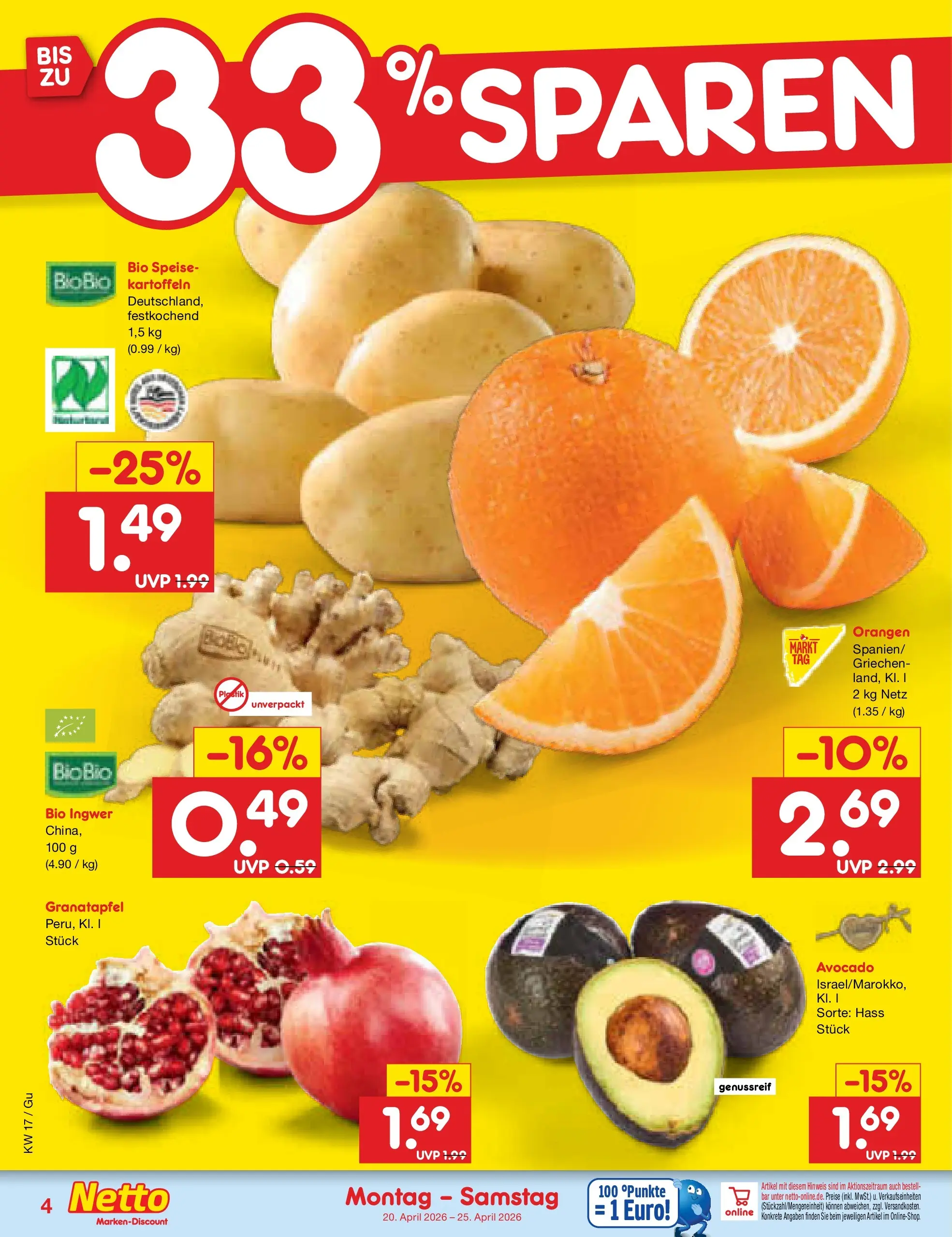 Netto Marken-Discount Prospekt Machern	 (ab 19.04.2026) » Angebote | Seite: 6 | Produkte: Granatapfel, Orangen, Avocado, Kartoffeln