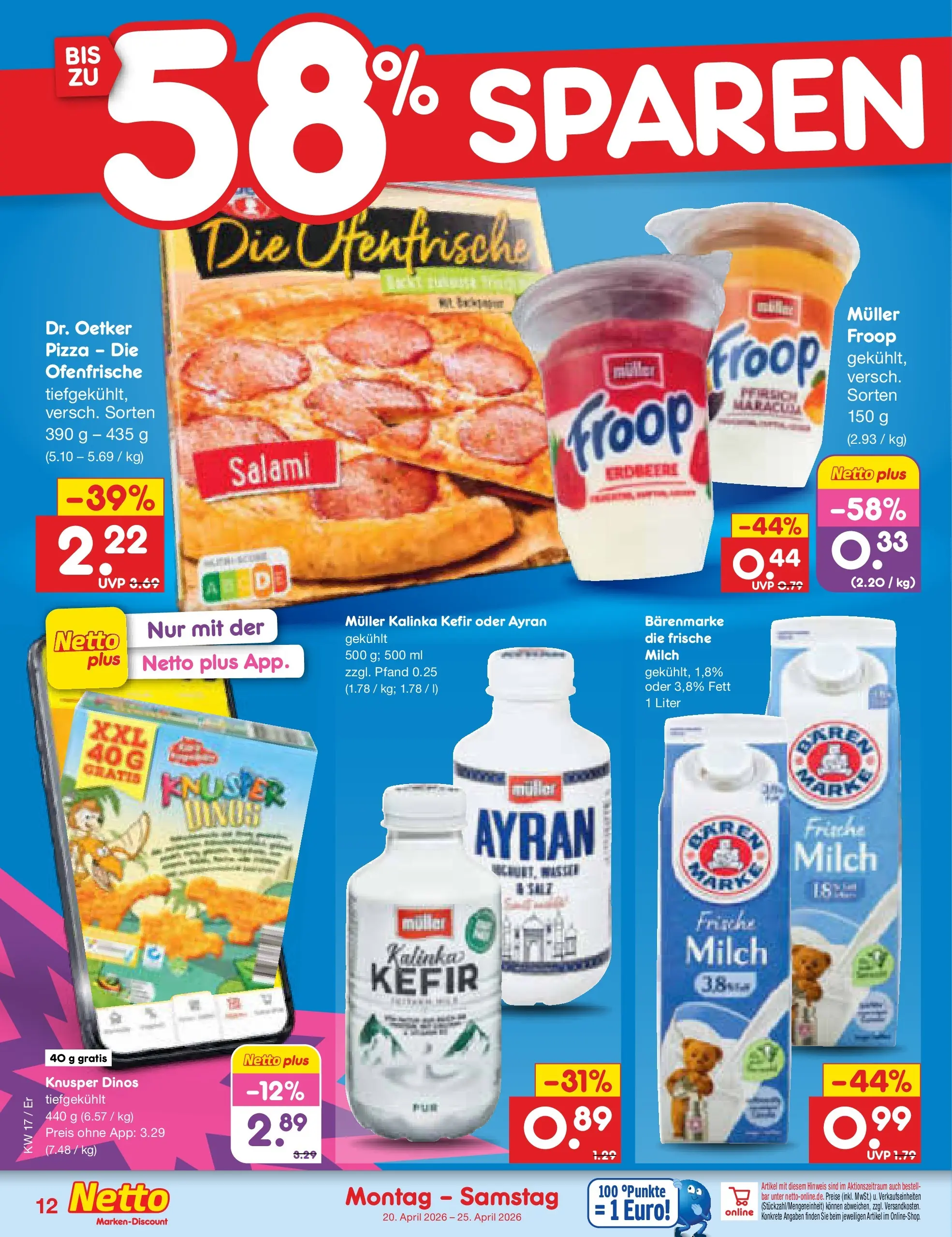 Netto Marken-Discount Prospekt Nordhausen	 (ab 19.04.2026) » Angebote | Seite: 14 | Produkte: Froop, Milch, Salami, Pizza
