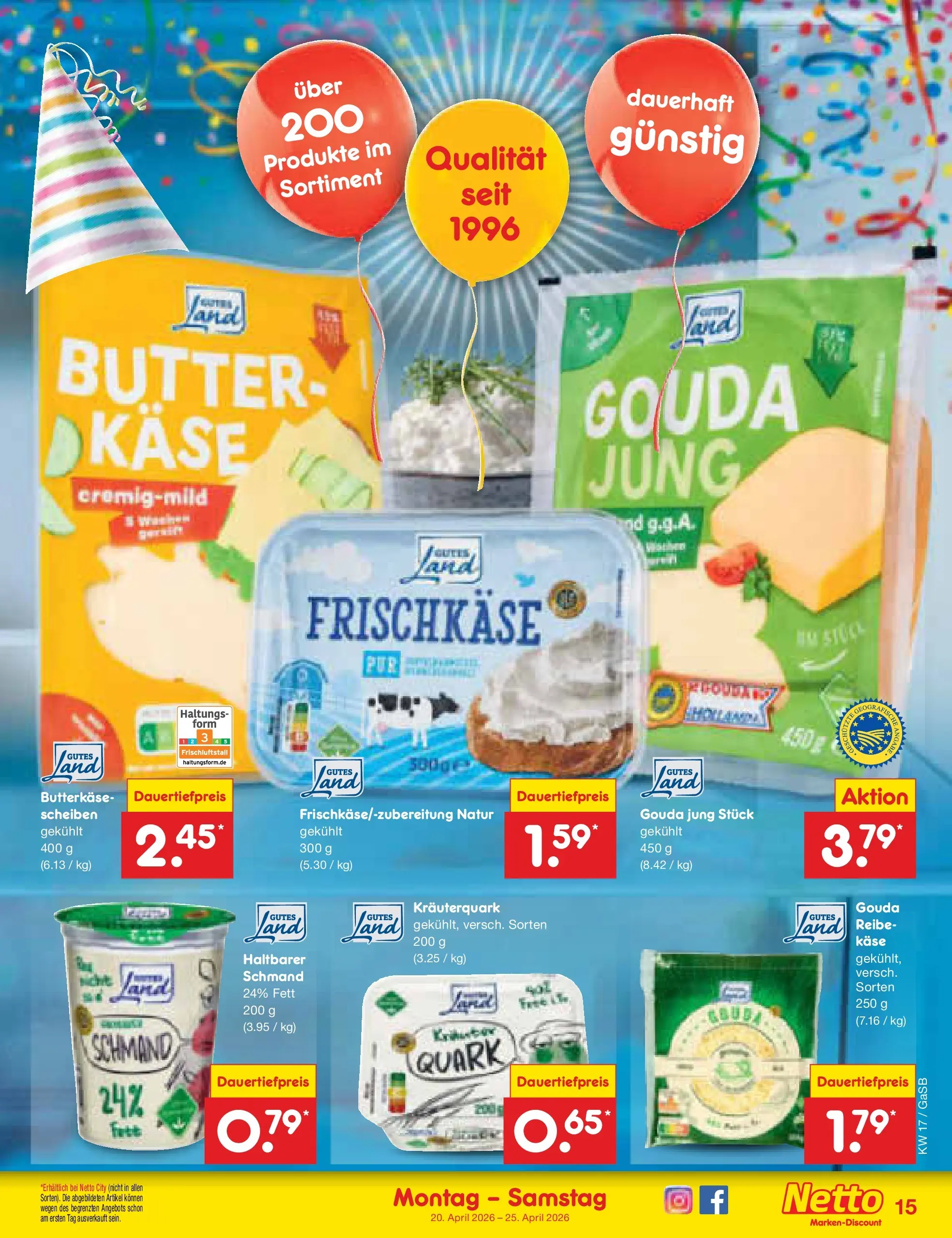 Netto Marken-Discount Prospekt Bremen-Lesum (ab 20.04.2026) » Angebote | Seite: 17 | Produkte: Quark, Butter, Gouda, Frischkase Netto Marken-Discount Prospekt Bremen-Lesum (ab 20.04.2026) » Angebote | Seite: 17 | Produkte: Quark, Butter, Gouda, Frischkase