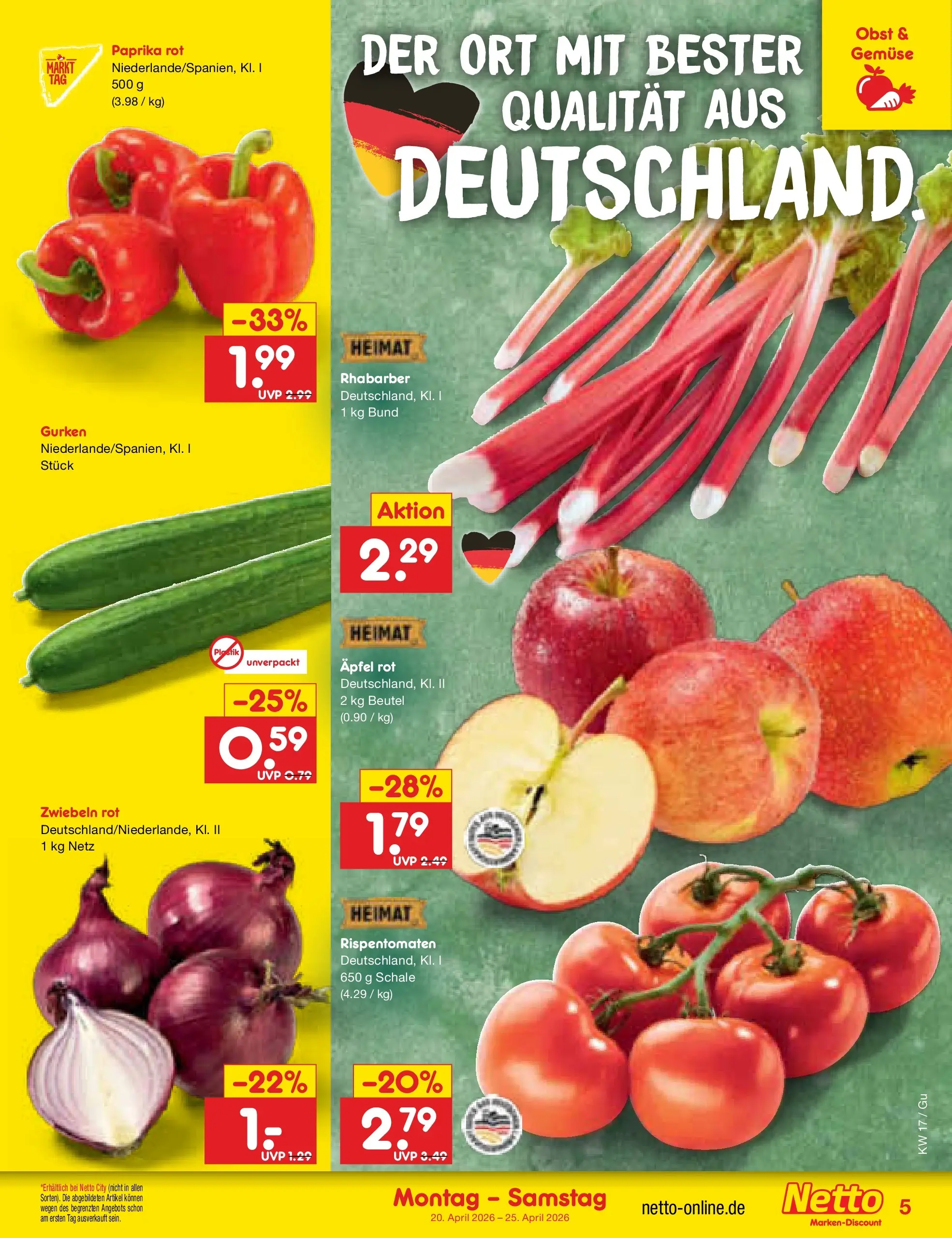 Netto Marken-Discount Prospekt Machern	 (ab 19.04.2026) » Angebote | Seite: 7 | Produkte: Paprika rot, Zwiebeln, Obst, Gurken