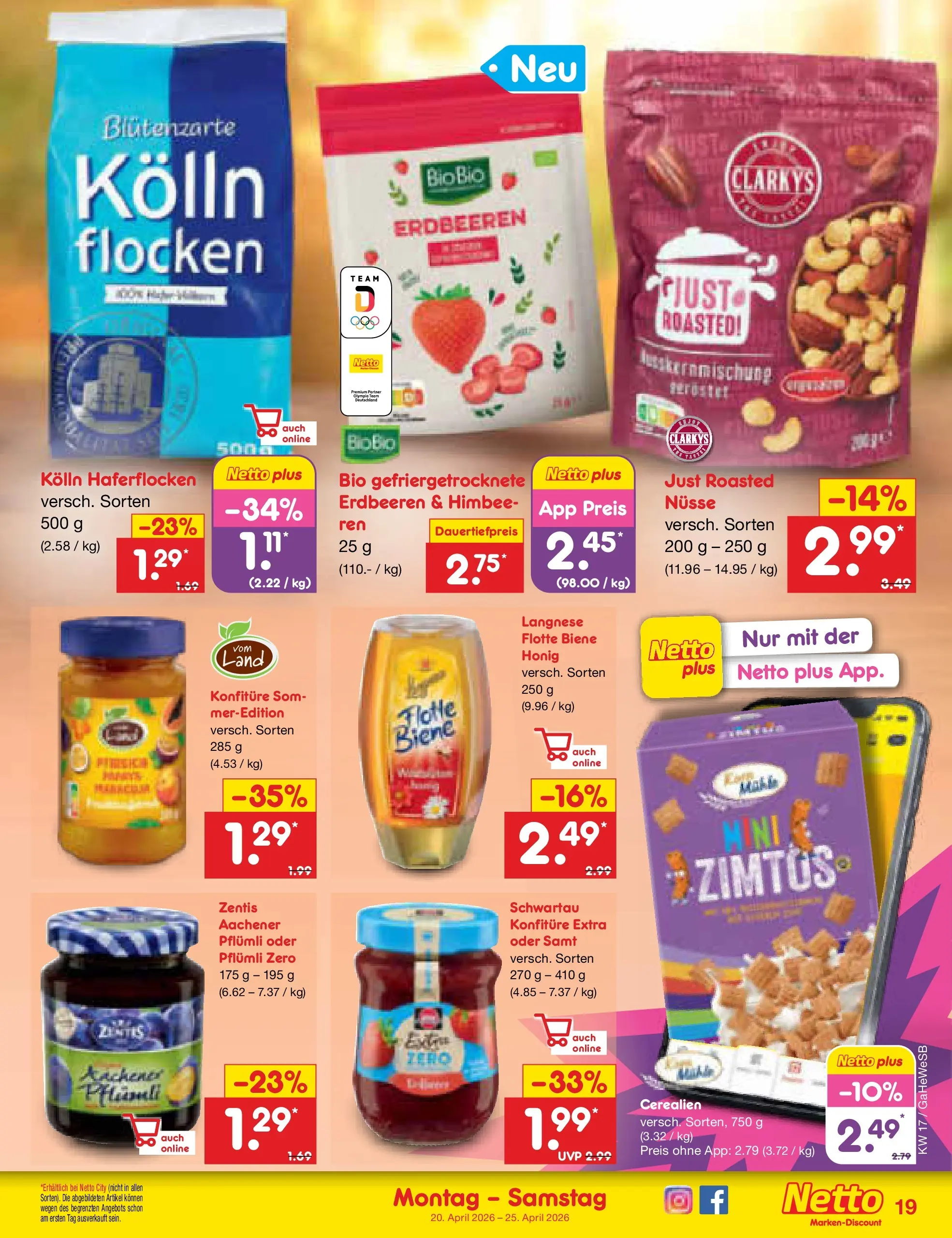 Netto Marken-Discount Prospekt Hamburg	 (ab 20.04.2026) » Angebote | Seite: 21 | Produkte: Langnese, Kolln haferflocken, Erdbeeren, Nüsse