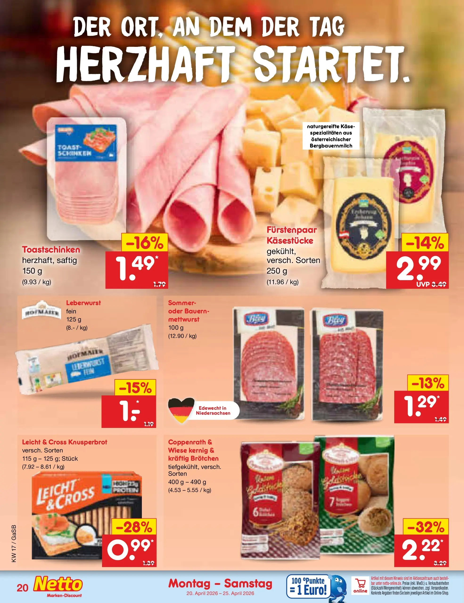 Netto Marken-Discount Prospekt Bremen-Lesum (ab 20.04.2026) » Angebote | Seite: 22 | Produkte: Käse, Toast, Toastschinken Netto Marken-Discount Prospekt Bremen-Lesum (ab 20.04.2026) » Angebote | Seite: 22 | Produkte: Käse, Toast, Toastschinken