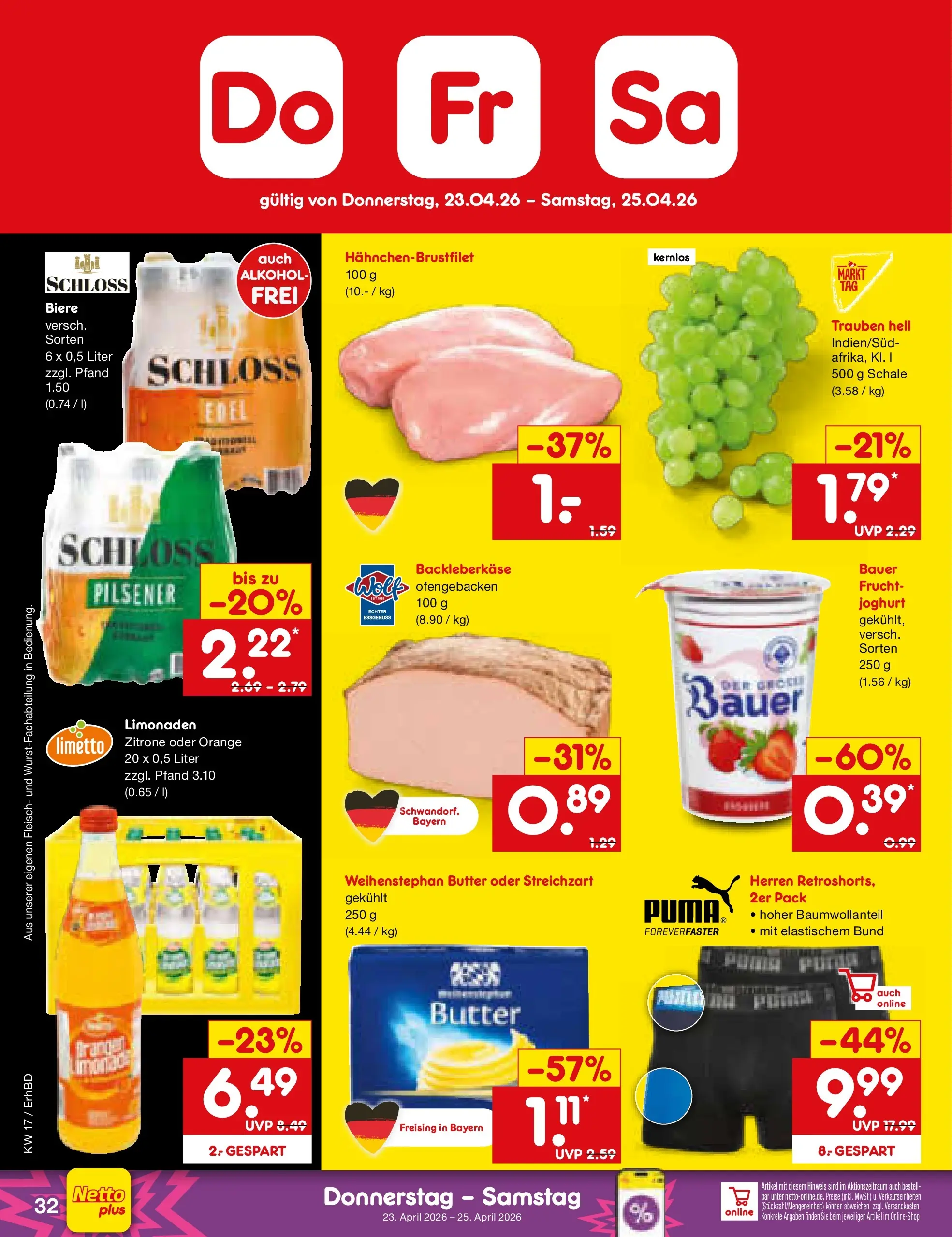 Netto Marken-Discount Prospekt Ergolding	 (ab 20.04.2026) » Angebote | Seite: 47 | Produkte: Butter, Trauben, Weihenstephan butter, Zitrone