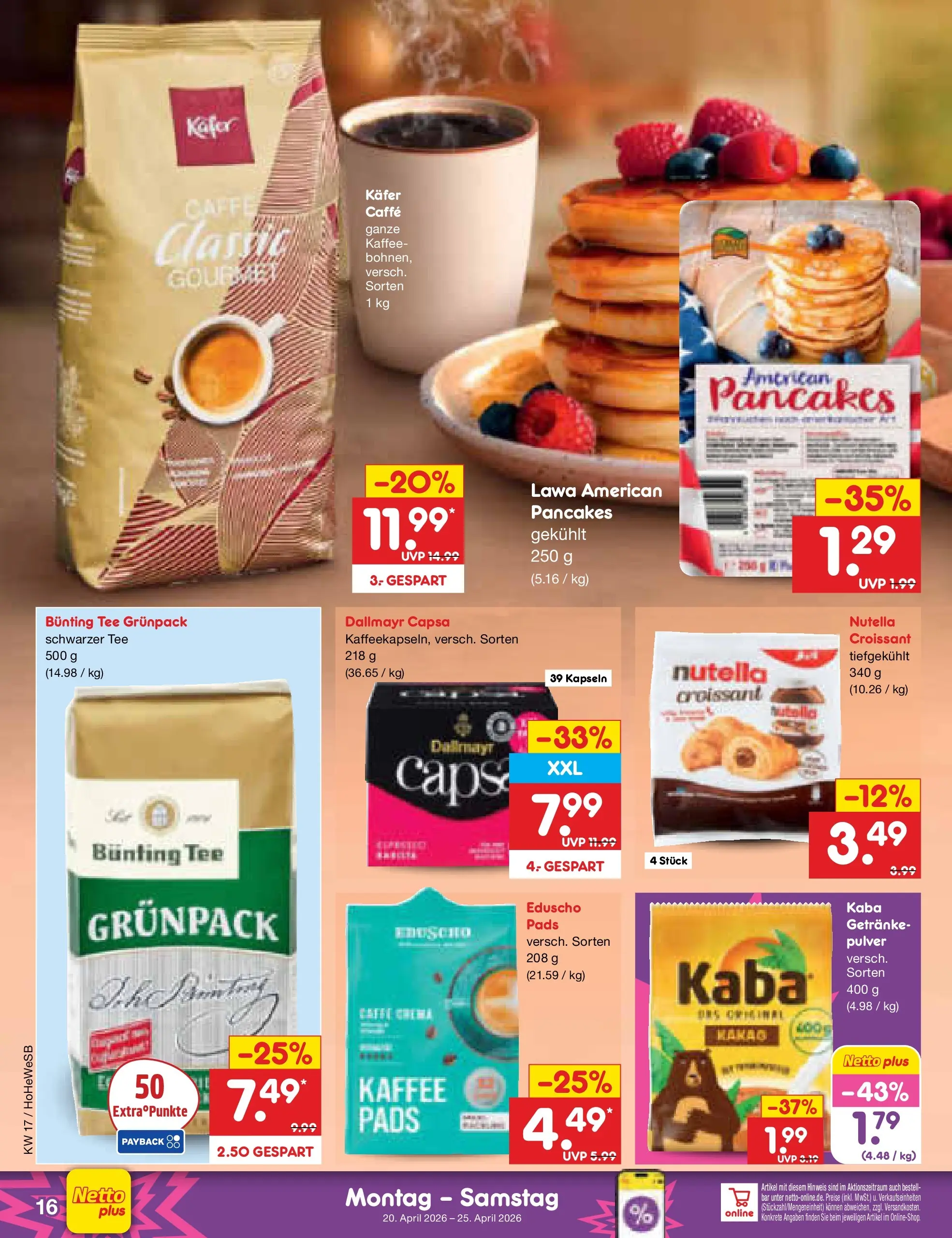 Netto Marken-Discount Prospekt Hamburg	 (ab 20.04.2026) » Angebote | Seite: 18 | Produkte: Kaffee, Croissant, Nutella, Tee