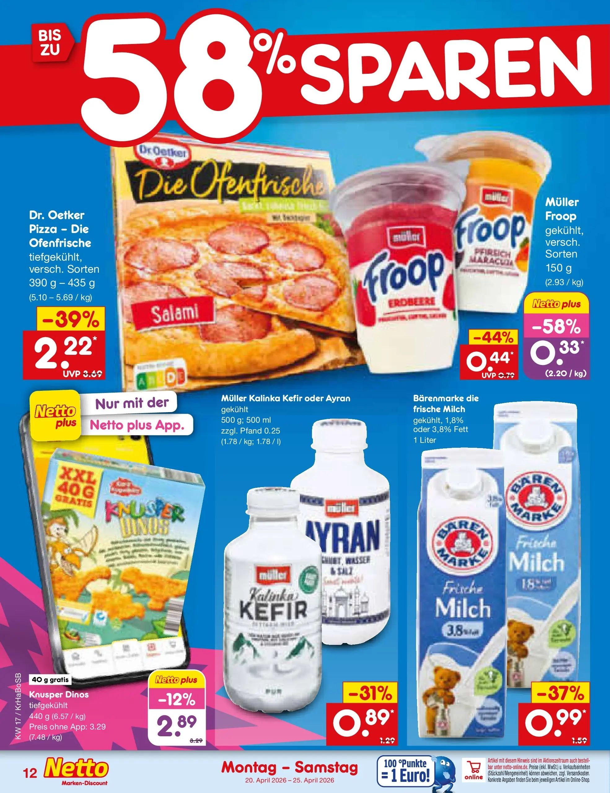 Netto Marken-Discount Prospekt Wuppertal	 (ab 20.04.2026) » Angebote | Seite: 14 | Produkte: Milch, Ofenfrische, Salami, Pizza