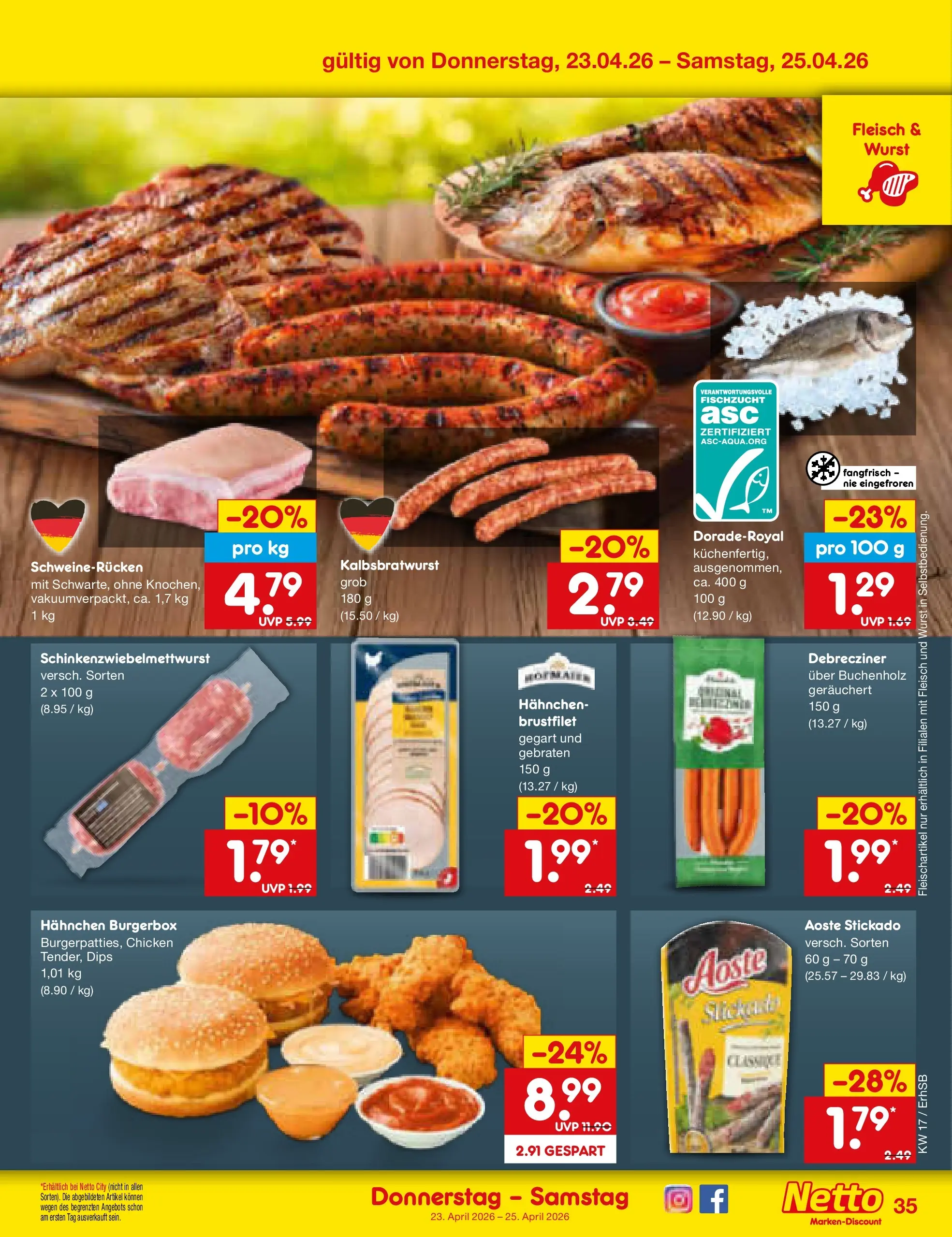 Netto Marken-Discount Prospekt Metten	 (ab 20.04.2026) » Angebote | Seite: 50 | Produkte: Hahnchen, Wurst, Schweinerucken, Fleisch