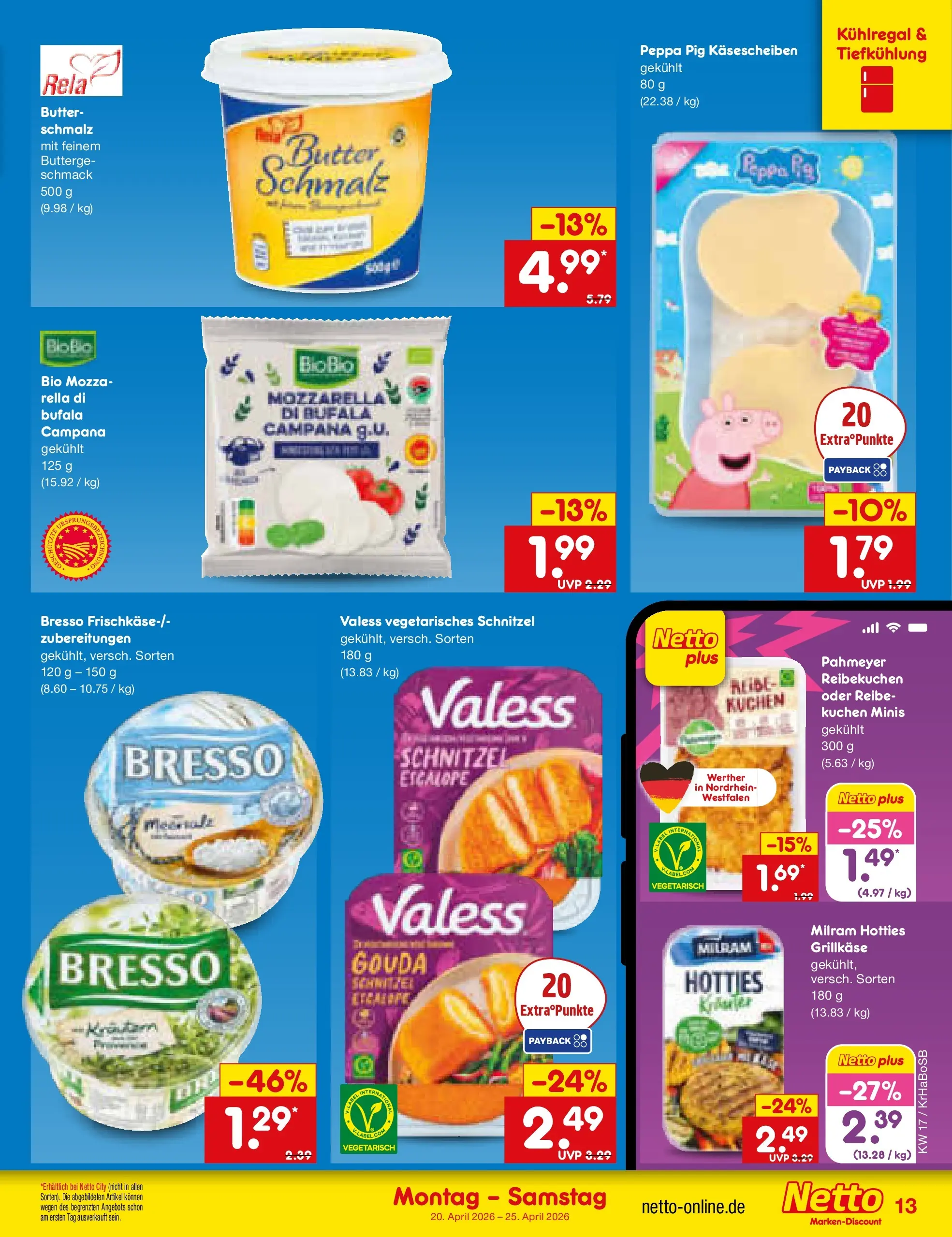 Netto Marken-Discount Prospekt Wuppertal	 (ab 20.04.2026) » Angebote | Seite: 15 | Produkte: Butter, Mozzarella, Gouda, Bresso