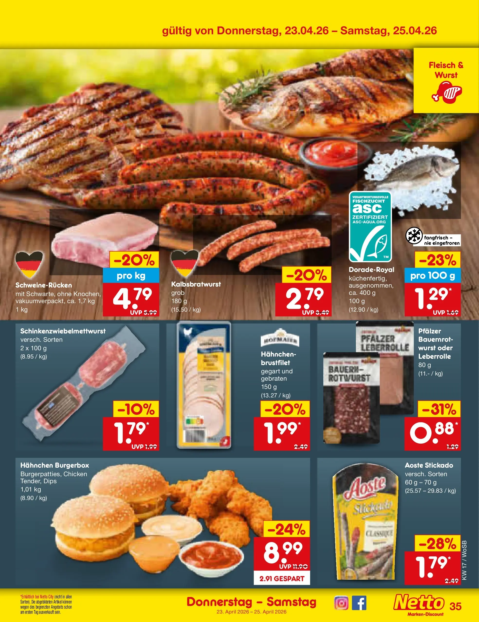 Netto Marken-Discount Prospekt Mannheim	 (ab 20.04.2026) » Angebote | Seite: 50 | Produkte: Hahnchen, Wurst, Schweinerucken, Fleisch
