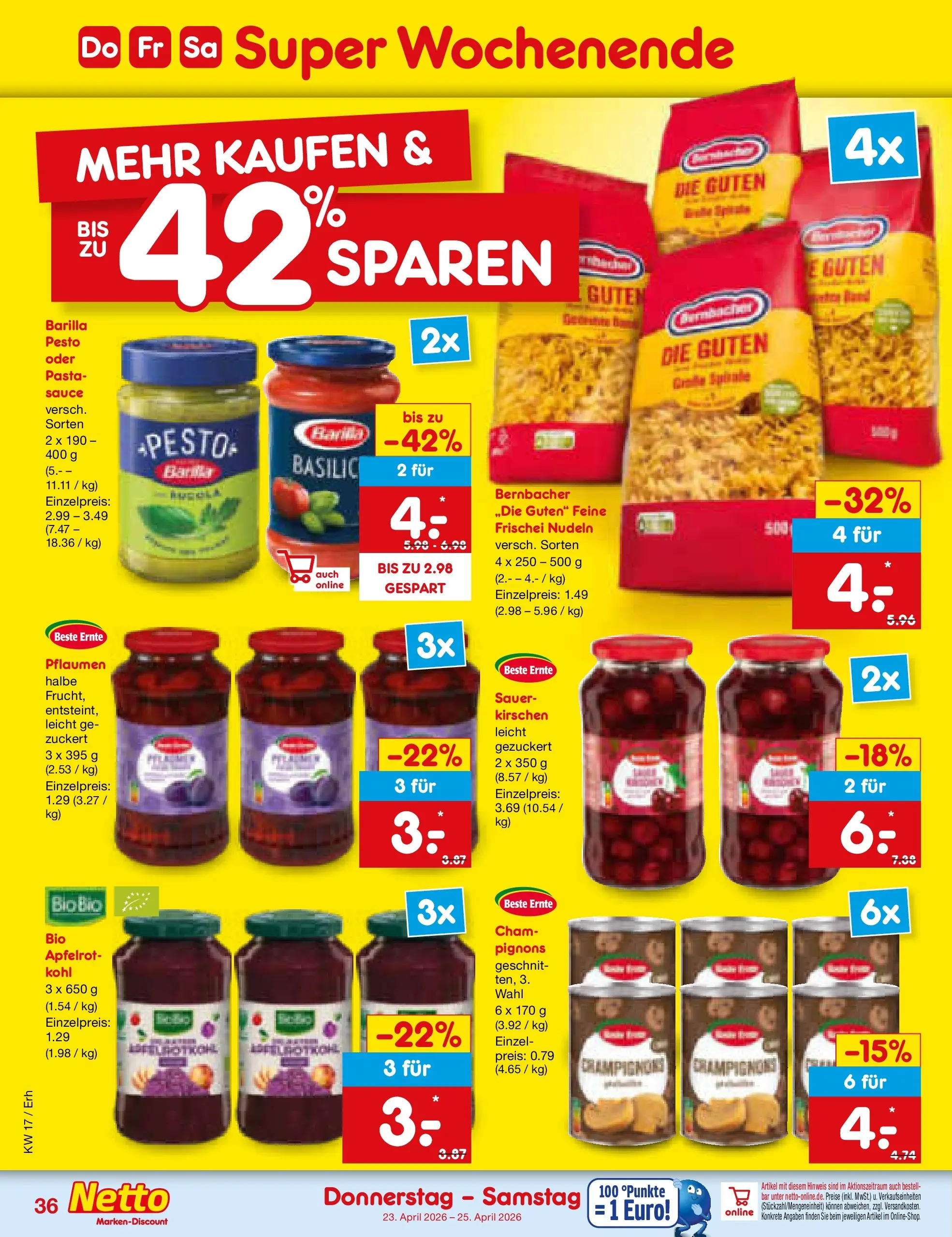 Netto Marken-Discount Prospekt Metten	 (ab 20.04.2026) » Angebote | Seite: 51 | Produkte: Pflaumen, Barilla, Kirschen, Champignons