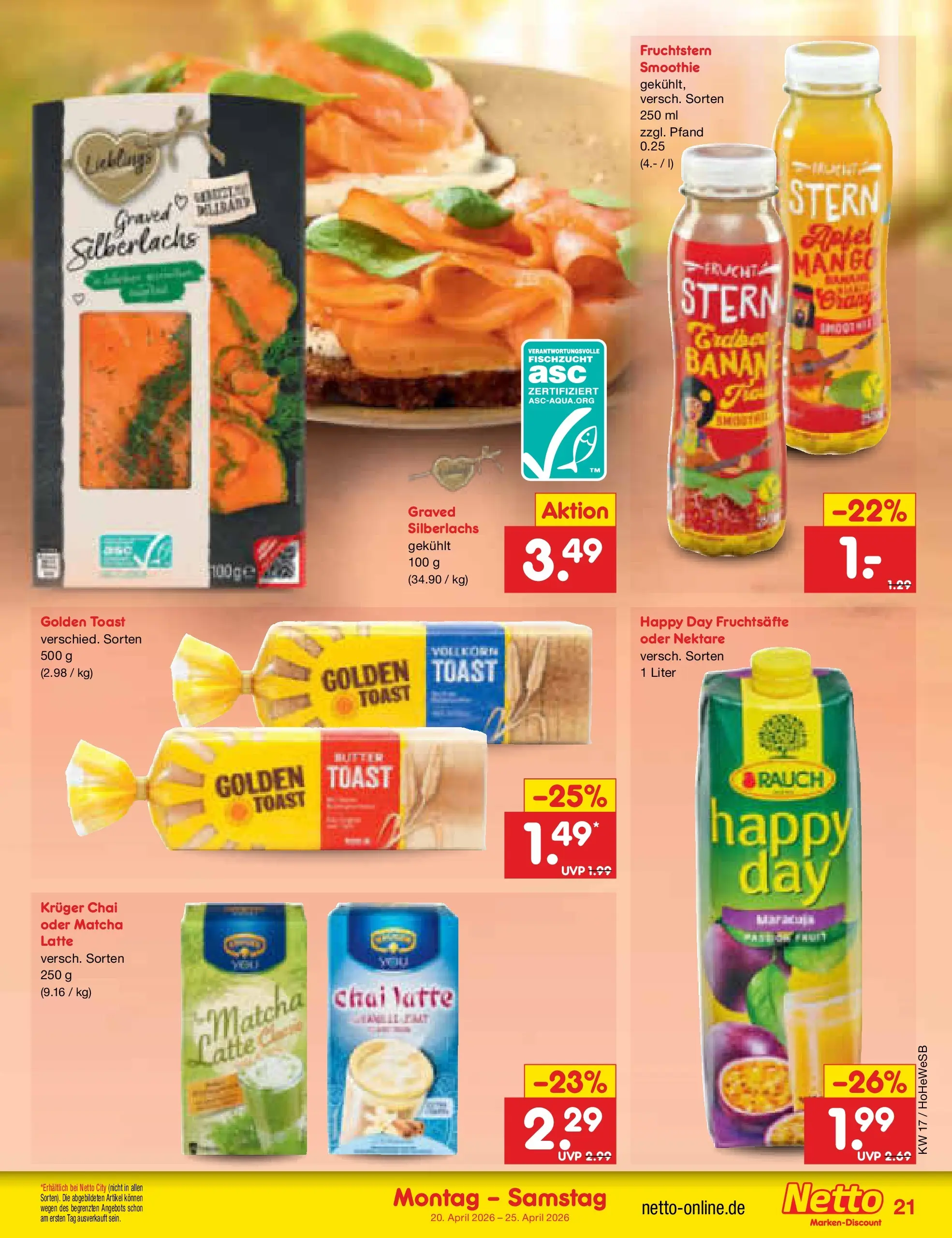 Netto Marken-Discount Prospekt Hamburg	 (ab 20.04.2026) » Angebote | Seite: 23 | Produkte: Butter, Toast, Äpfel, Mango
