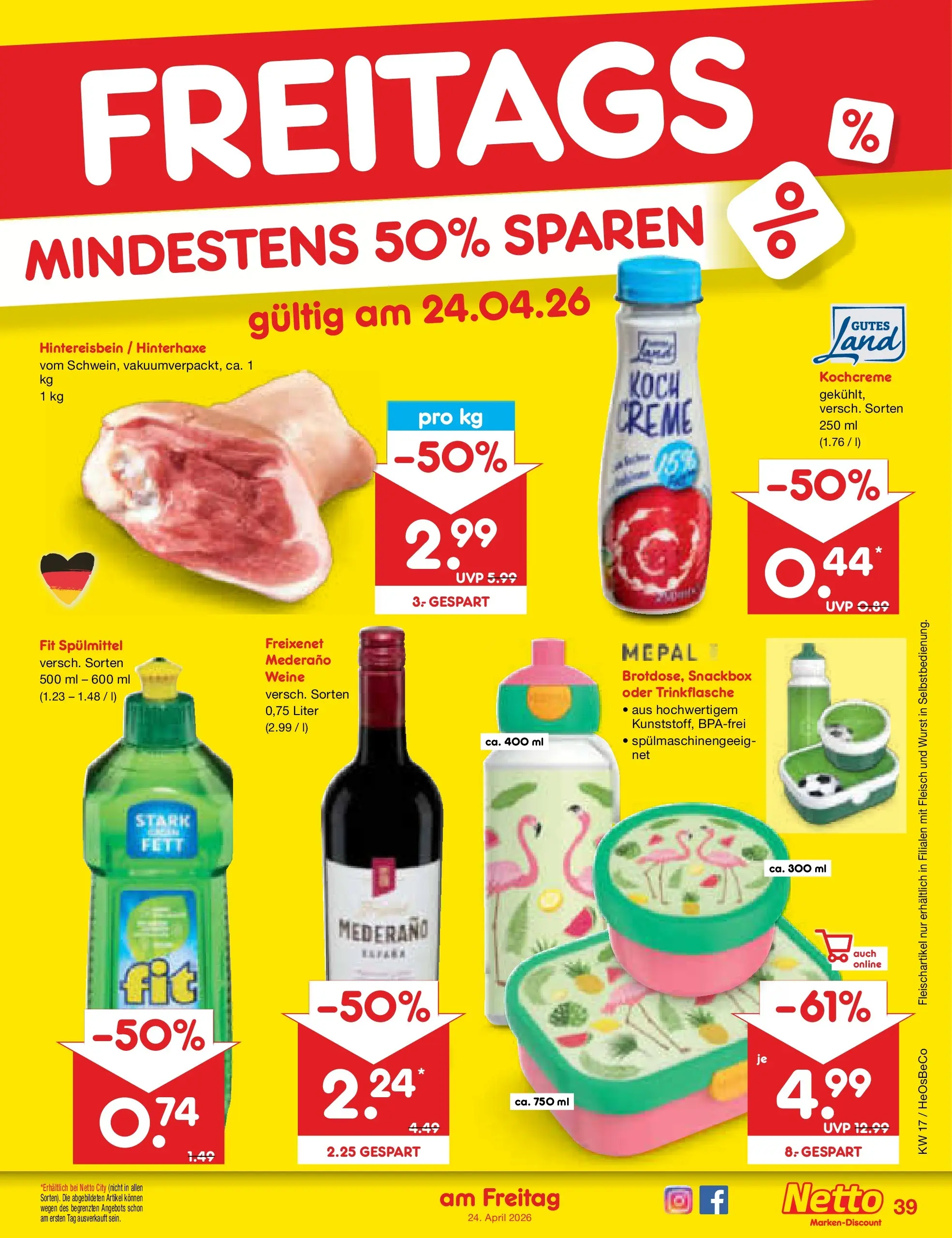 Netto Marken-Discount Prospekt Bitterfeld-Wolfen	 (ab 19.04.2026) » Angebote | Seite: 55 | Produkte: Freixenet, Creme, Wurst, Fleisch