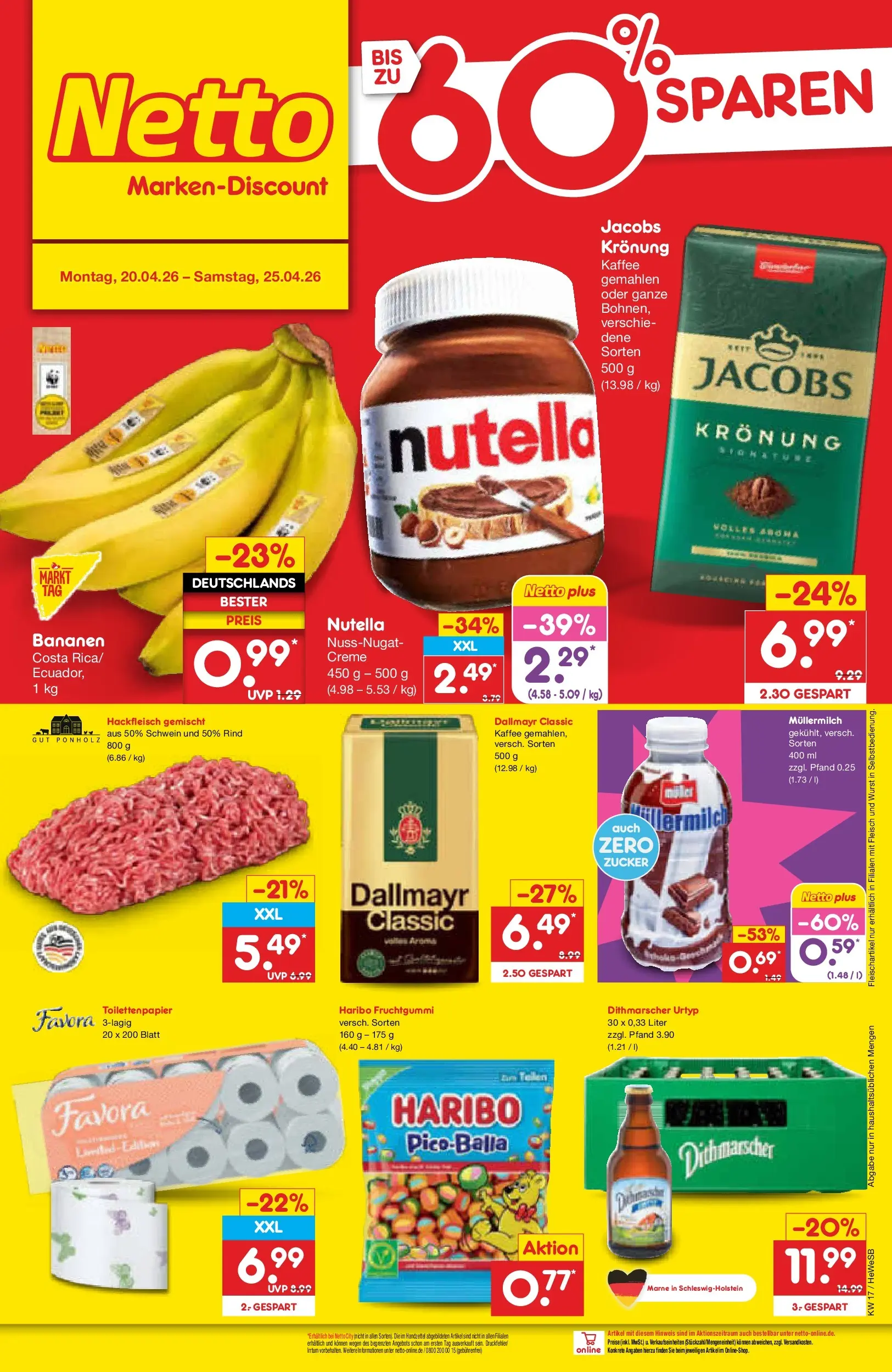Netto Marken-Discount Prospekt Hamburg	 (ab 20.04.2026) » Angebote | Seite: 28 | Produkte: Haribo, Dallmayr, Müllermilch, Hackfleisch