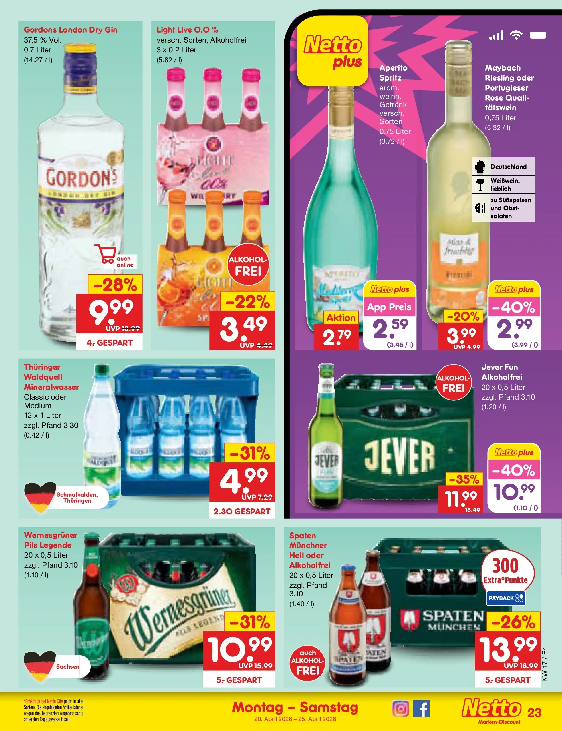 Netto Marken-Discount Prospekt Nordhausen	 (ab 19.04.2026) » Angebote | Seite: 31 | Produkte: Pils, Wernesgruner, Mineralwasser, Jever