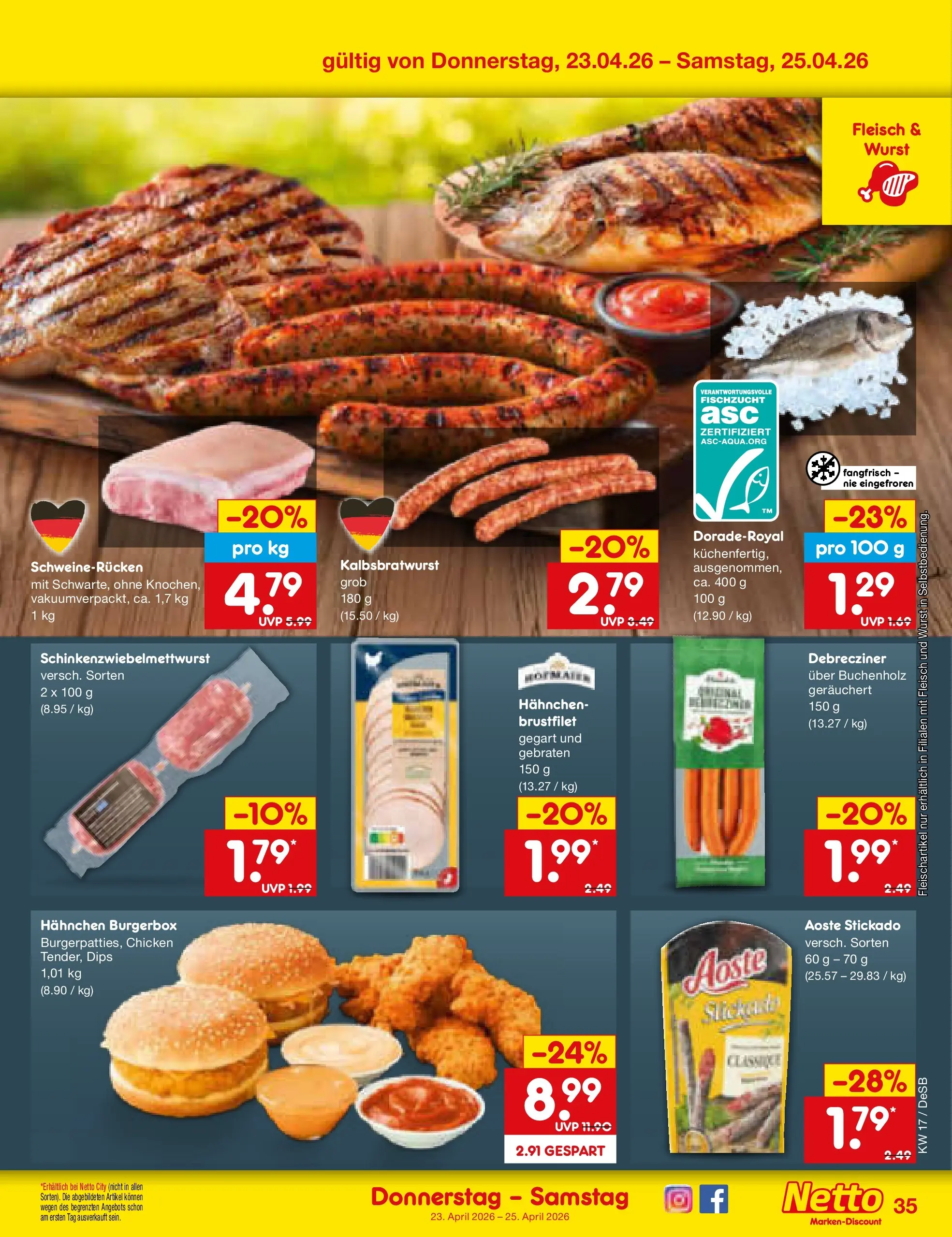 Netto Marken-Discount Prospekt Waiblingen-Bittenfeld	 (ab 19.04.2026) » Angebote | Seite: 51 | Produkte: Hahnchen, Wurst, Schweinerucken, Fleisch