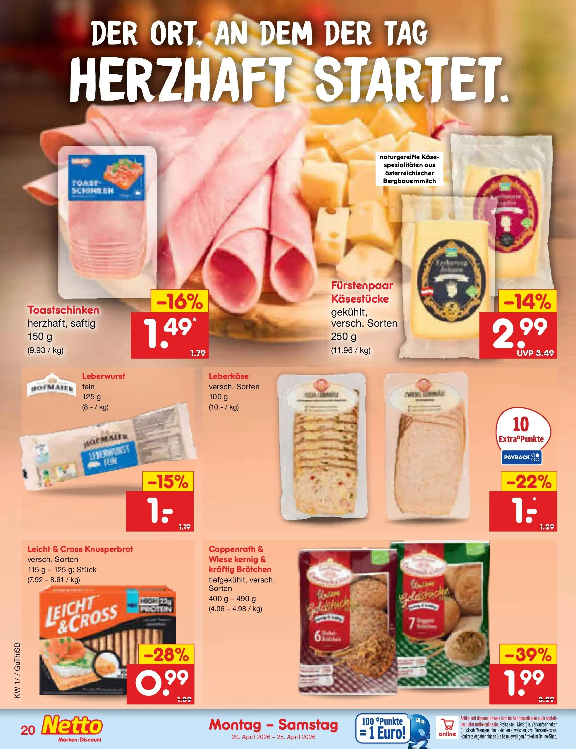 Netto Marken-Discount Prospekt Machern	 (ab 19.04.2026) » Angebote | Seite: 22 | Produkte: Käse, Toastschinken, Leberkase