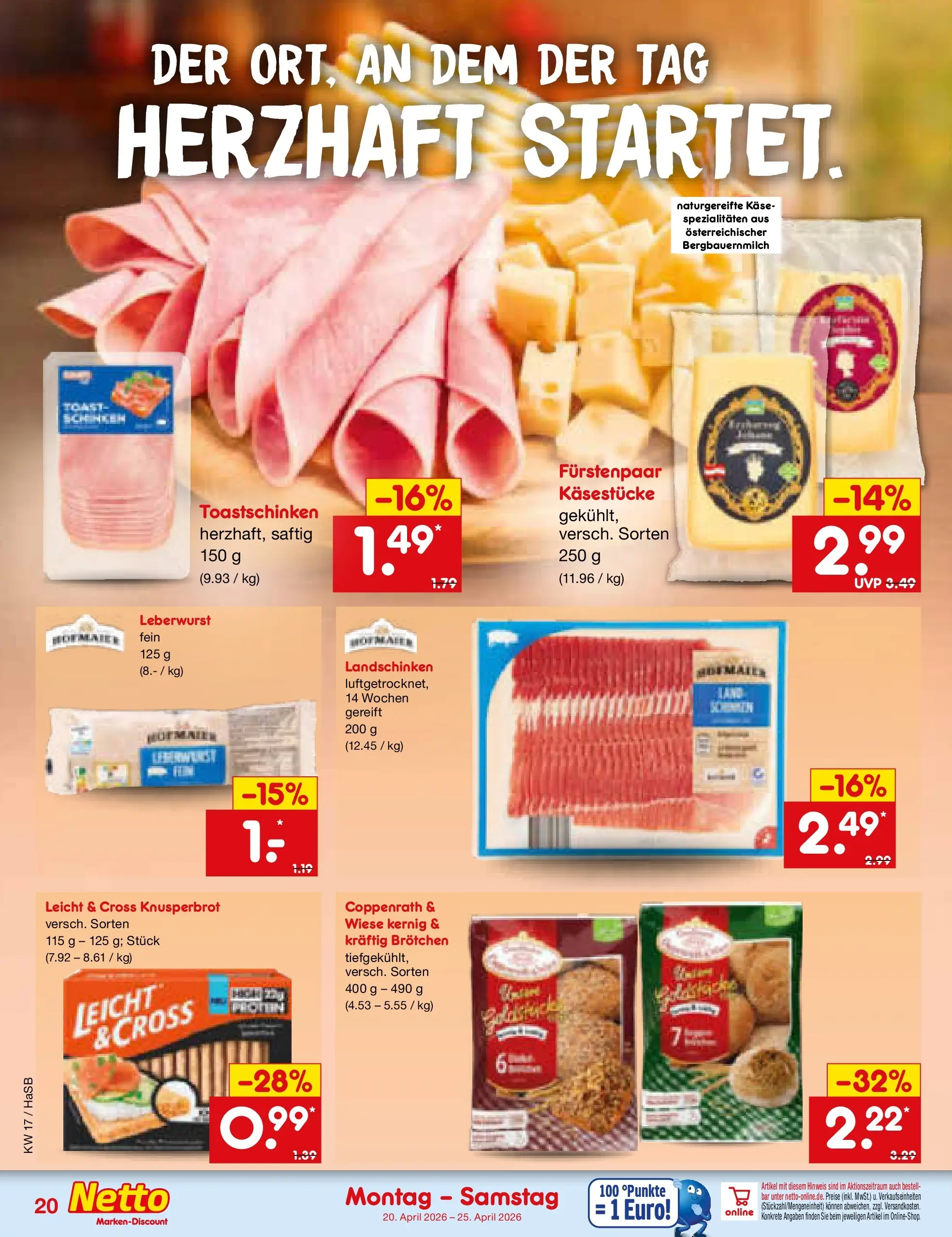 Netto Marken-Discount Prospekt Wuppertal	 (ab 20.04.2026) » Angebote | Seite: 22 | Produkte: Käse, Toast, Toastschinken