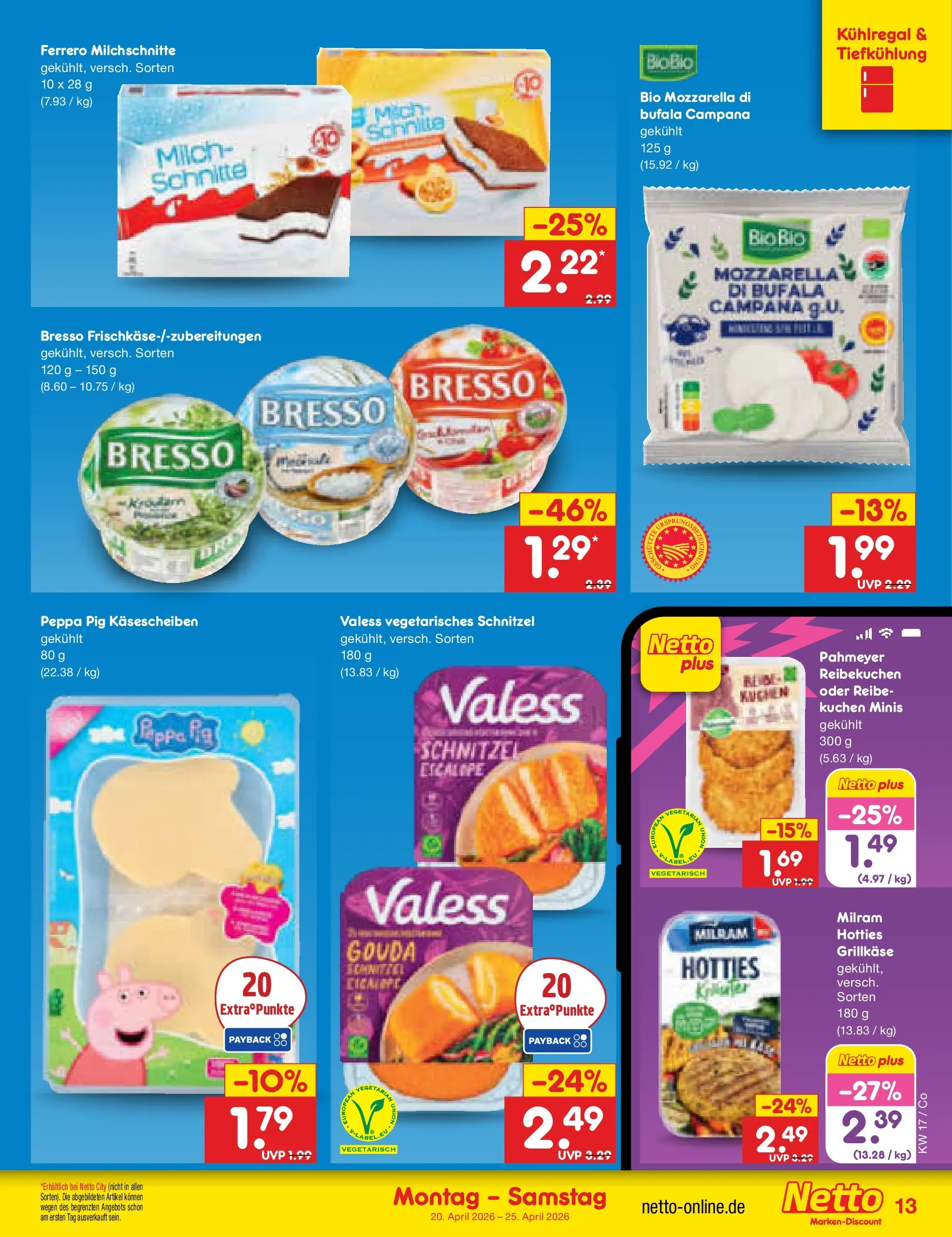 Netto Marken-Discount Prospekt Bitterfeld-Wolfen	 (ab 19.04.2026) » Angebote | Seite: 15 | Produkte: Mozzarella, Gouda, Kuchen, Ferrero milchschnitte