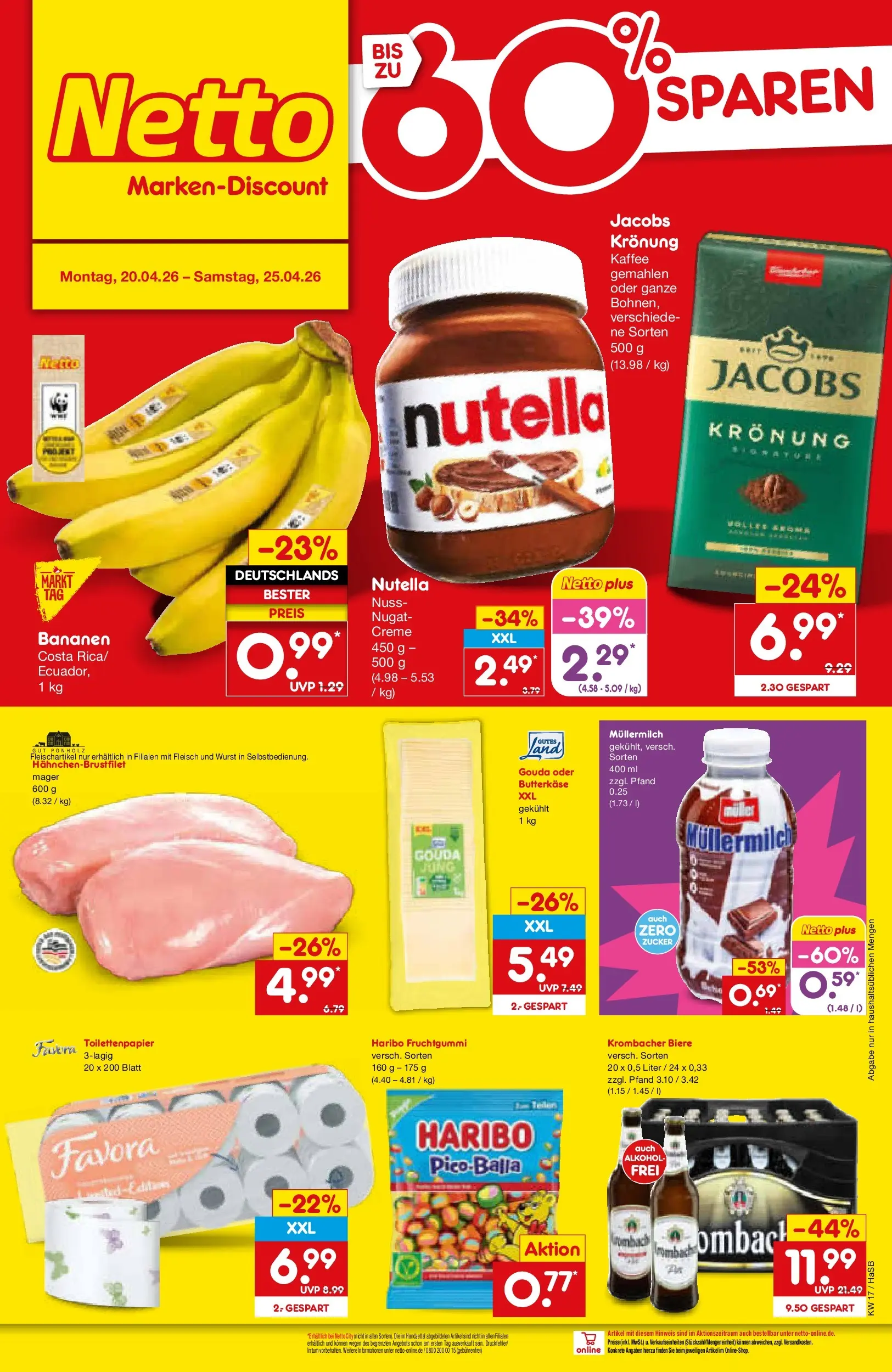 Netto Marken-Discount Prospekt Wuppertal	 (ab 20.04.2026) » Angebote | Seite: 28 | Produkte: Haribo, Gouda, Creme, Nutella